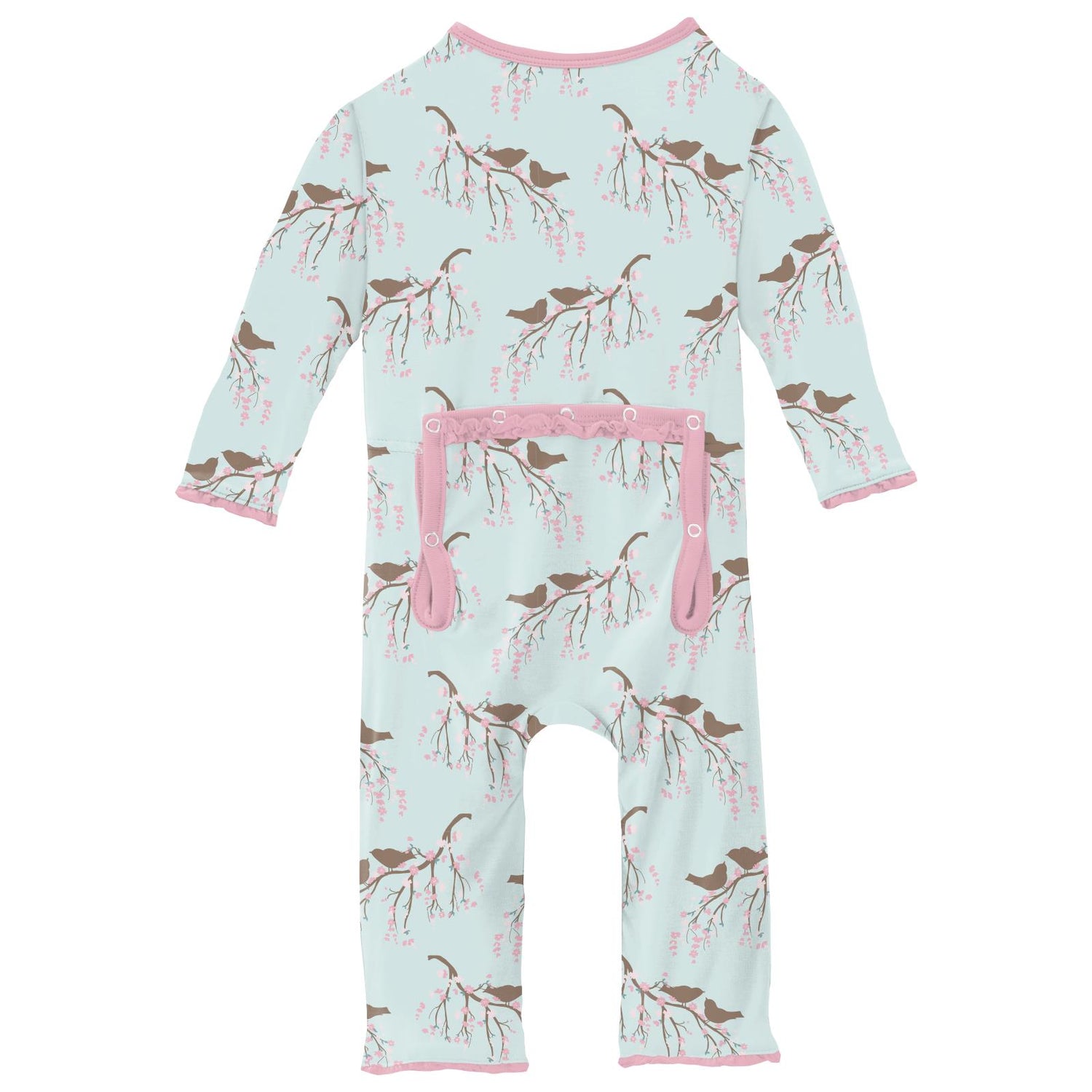 Print Muffin Ruffle Coverall with 2 Way Zipper in Fresh Air Bird Branch (321254)