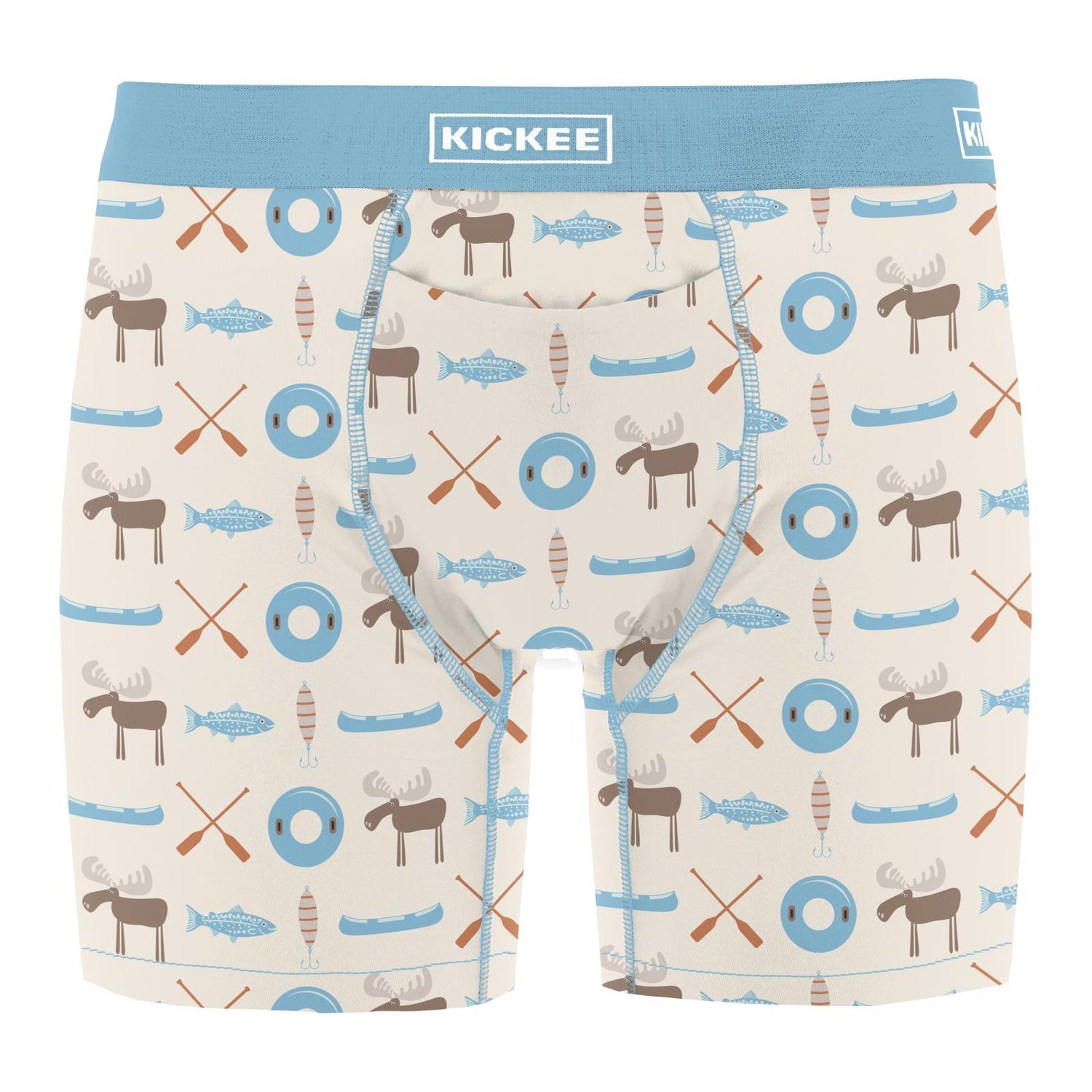 Men's Print Mid-Length Boxer Brief with Top Fly in Natural Lake Life (320633)