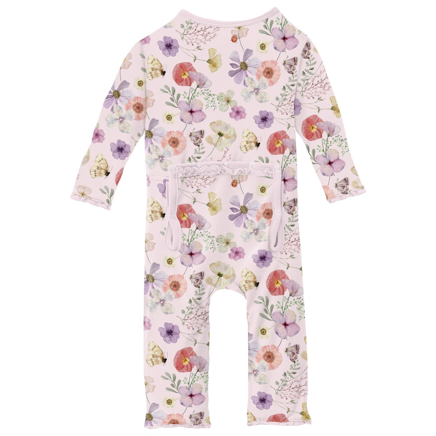 Print Muffin Ruffle Coverall with 2 Way Zipper in Shrinking Violet Pressed Flowers (320696)