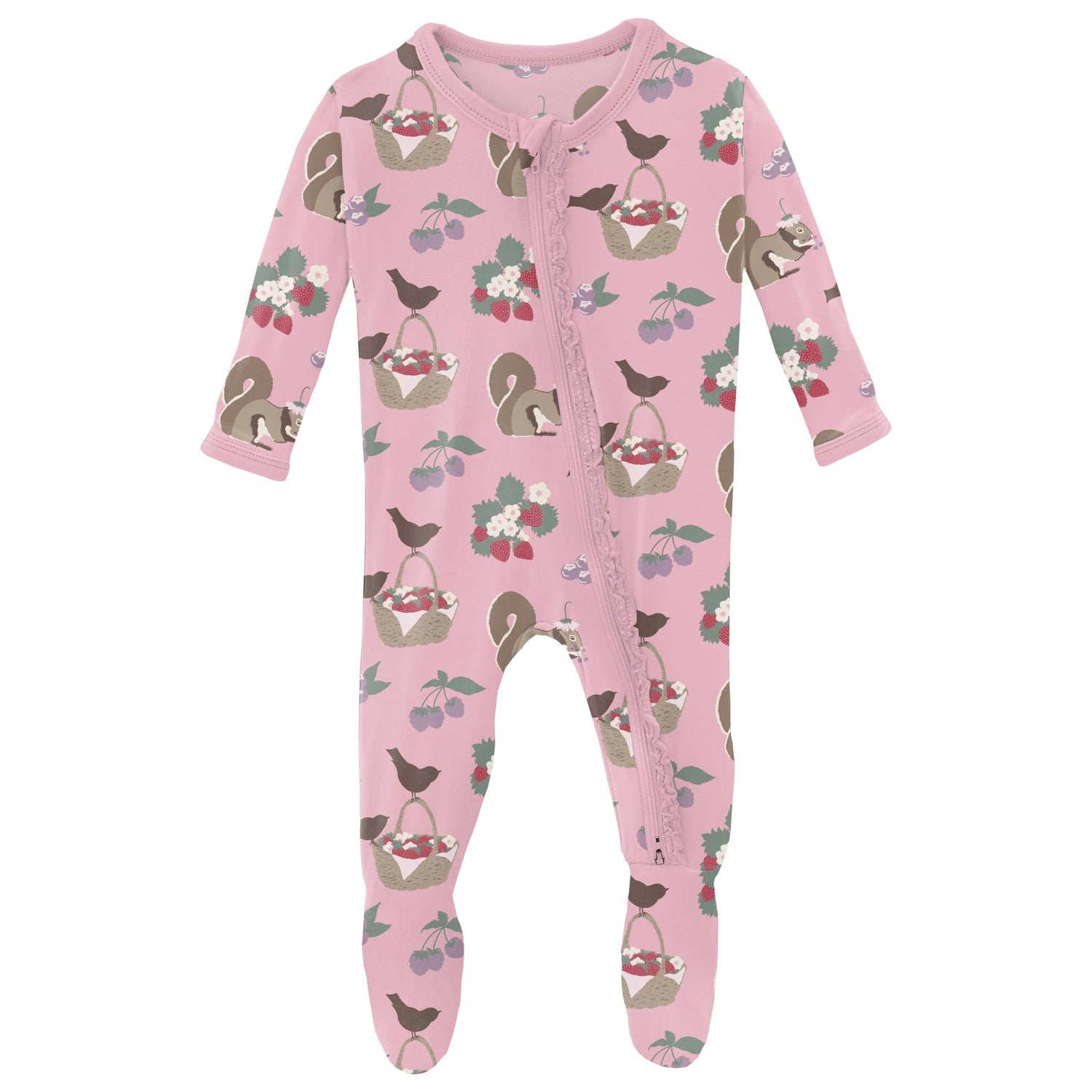 Print Muffin Ruffle Footie with 2 Way Zipper in Cake Pop Berry Picking