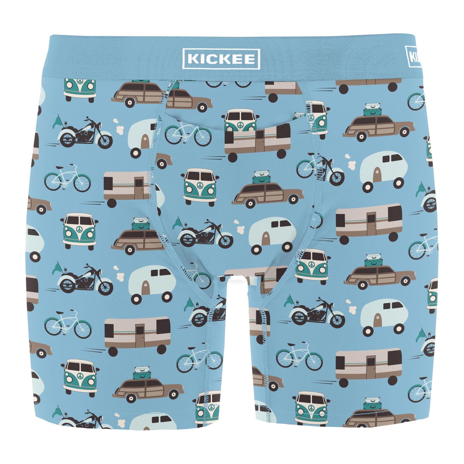 Men's Print Mid-Length Boxer Brief with Top Fly in Seaside Blue On the Way (320795)