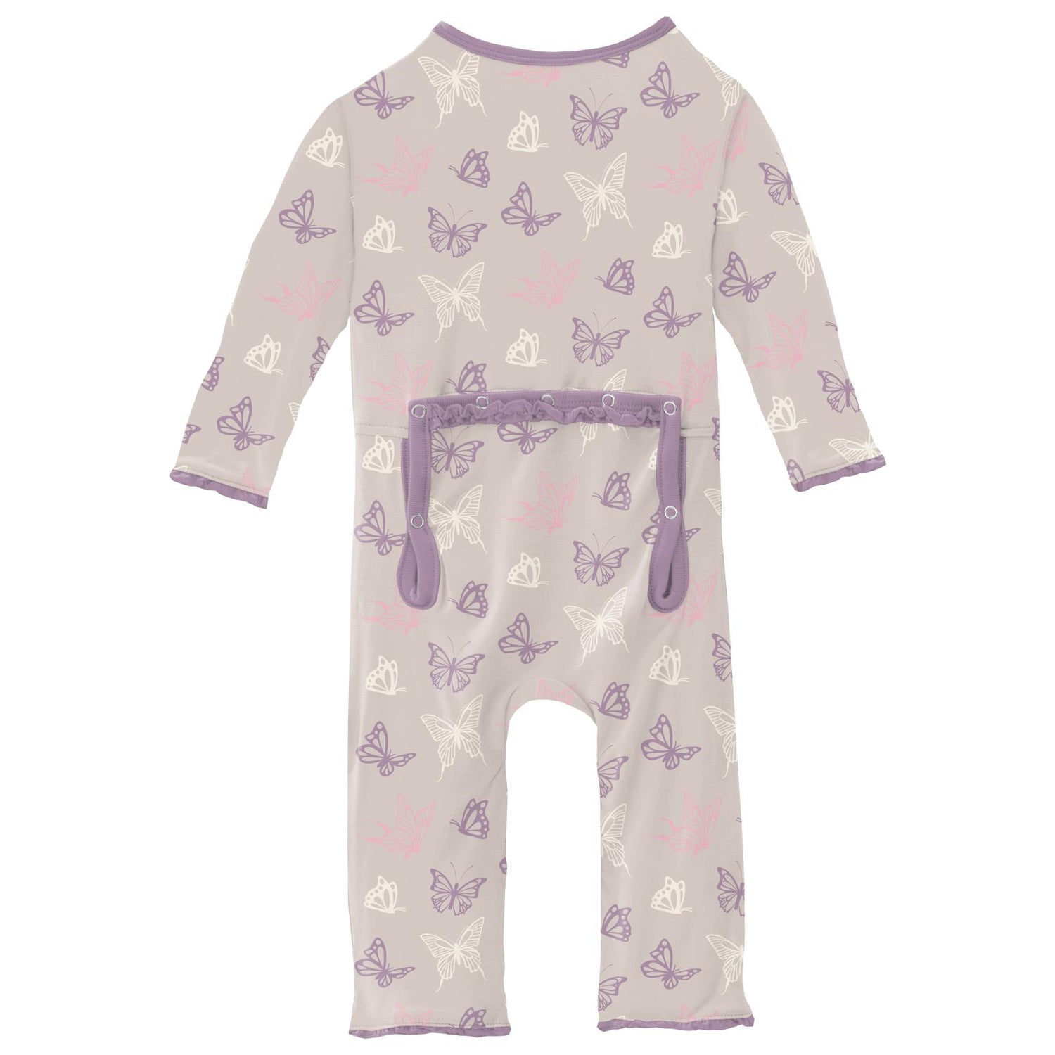 Print Muffin Ruffle Coverall with 2 Way Zipper in Latte Butterflies (320903)