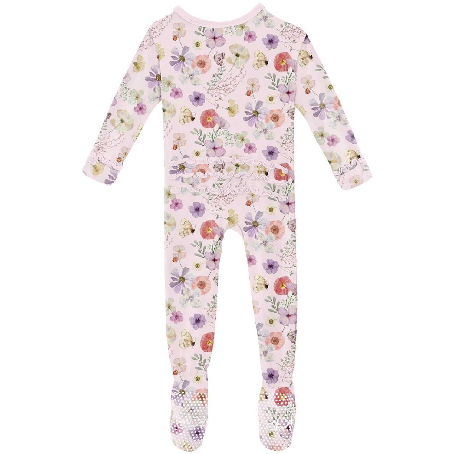 Print Muffin Ruffle Footie with 2 Way Zipper in Shrinking Violet Pressed Flowers (321039)