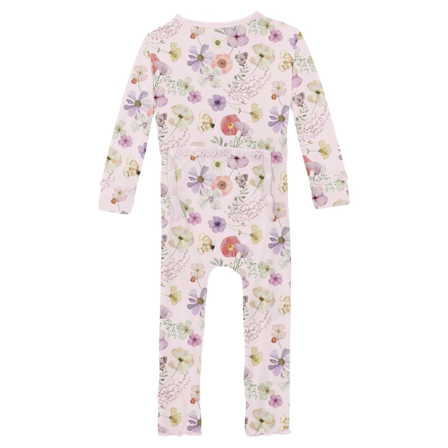 Print Muffin Ruffle Coverall with 2 Way Zipper in Shrinking Violet Pressed Flowers (321080)