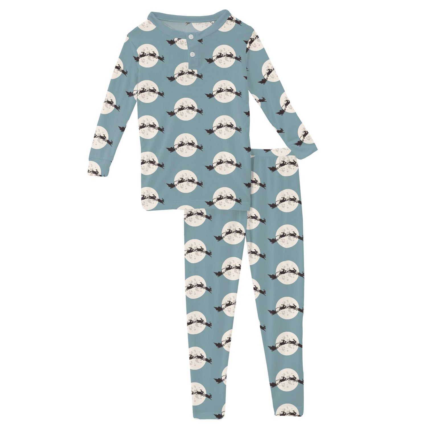 Print Long Sleeve Henley Pajama Set in Stormy Sea Santa's Sleigh (345423)