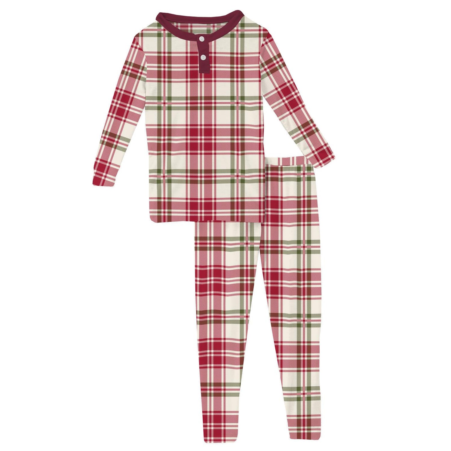Print Long Sleeve Henley Pajama Set in Fireside Plaid (345468)