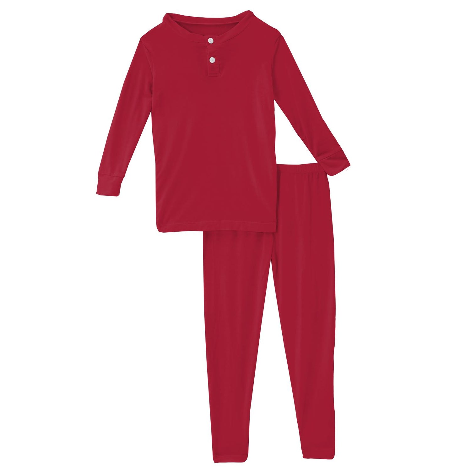 Long Sleeve Henley Pajama Set in Crimson (345488)