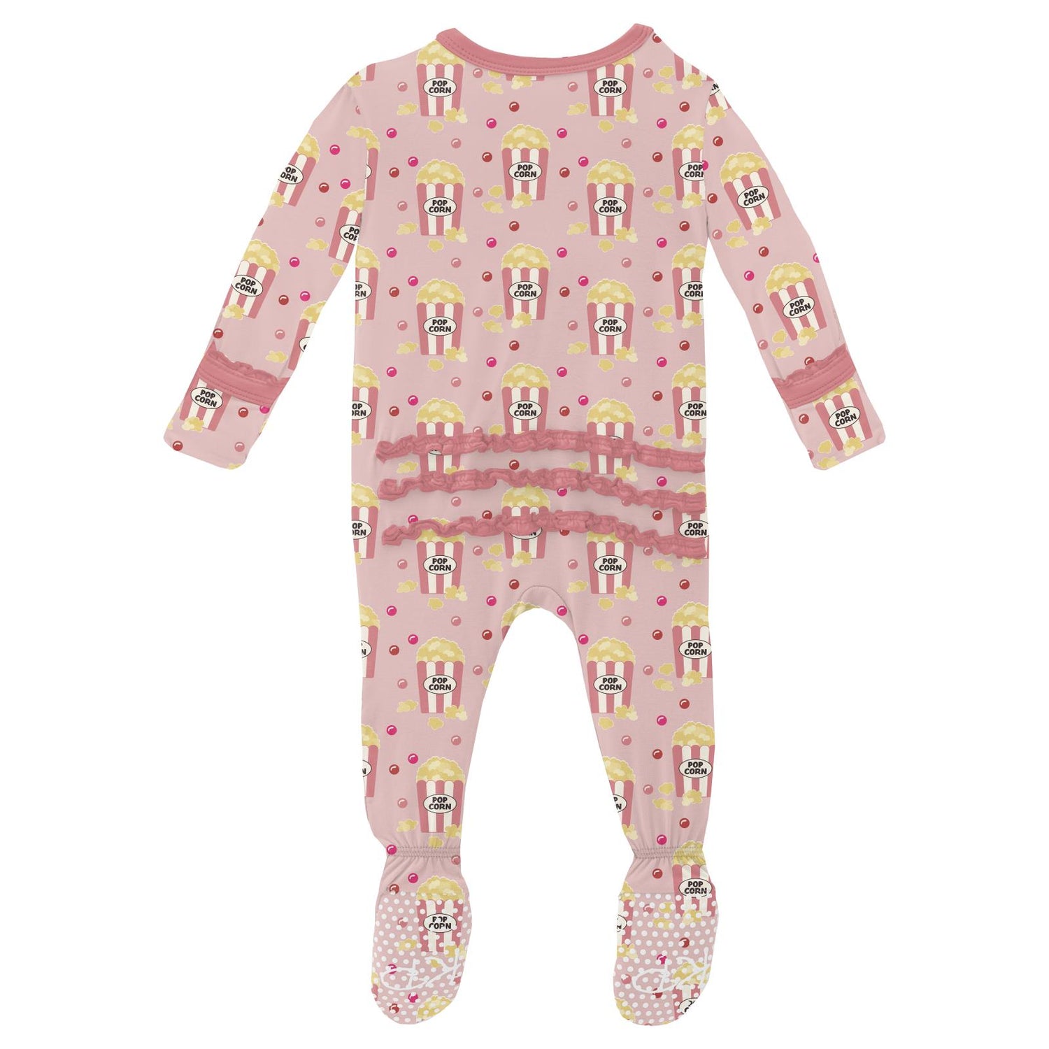 Print Muffin Ruffle Footie with 2 Way Zipper in Baby Rose Movie Night (352639)