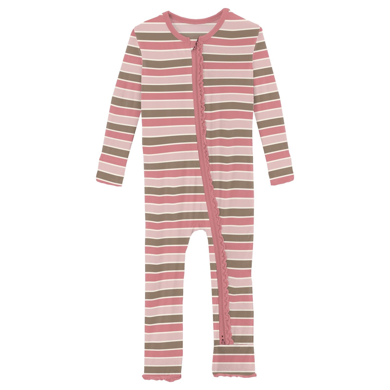 Print Muffin Ruffle Coverall with 2 Way Zipper in Neapolitan Stripe (352643)
