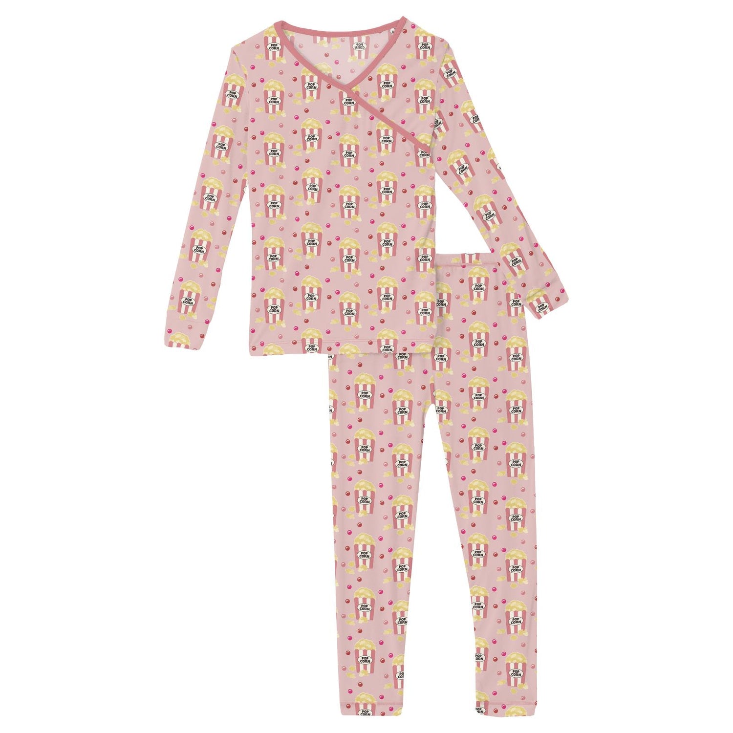 Print Long Sleeve Kimono Pajama Set in Baby Rose Movie Night (373668)
