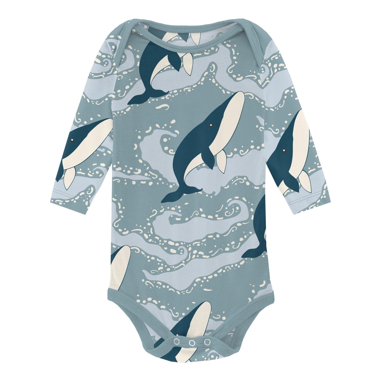 Print Long Sleeve One Piece in Stormy Sea Splashing Whales