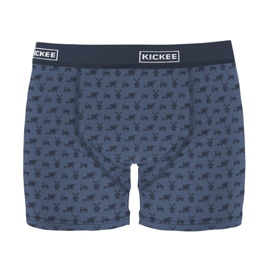 Men's Print Boxer Brief in Denim Tractors & Windmills (373117)