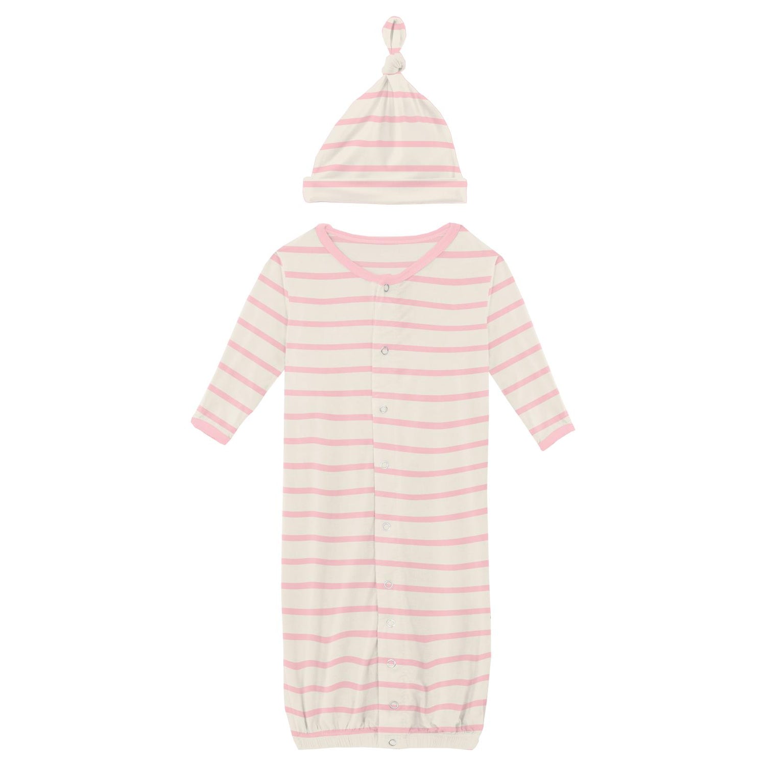 Print Layette Gown Converter & Single Knot Hat Set in Lotus Sweet Stripe