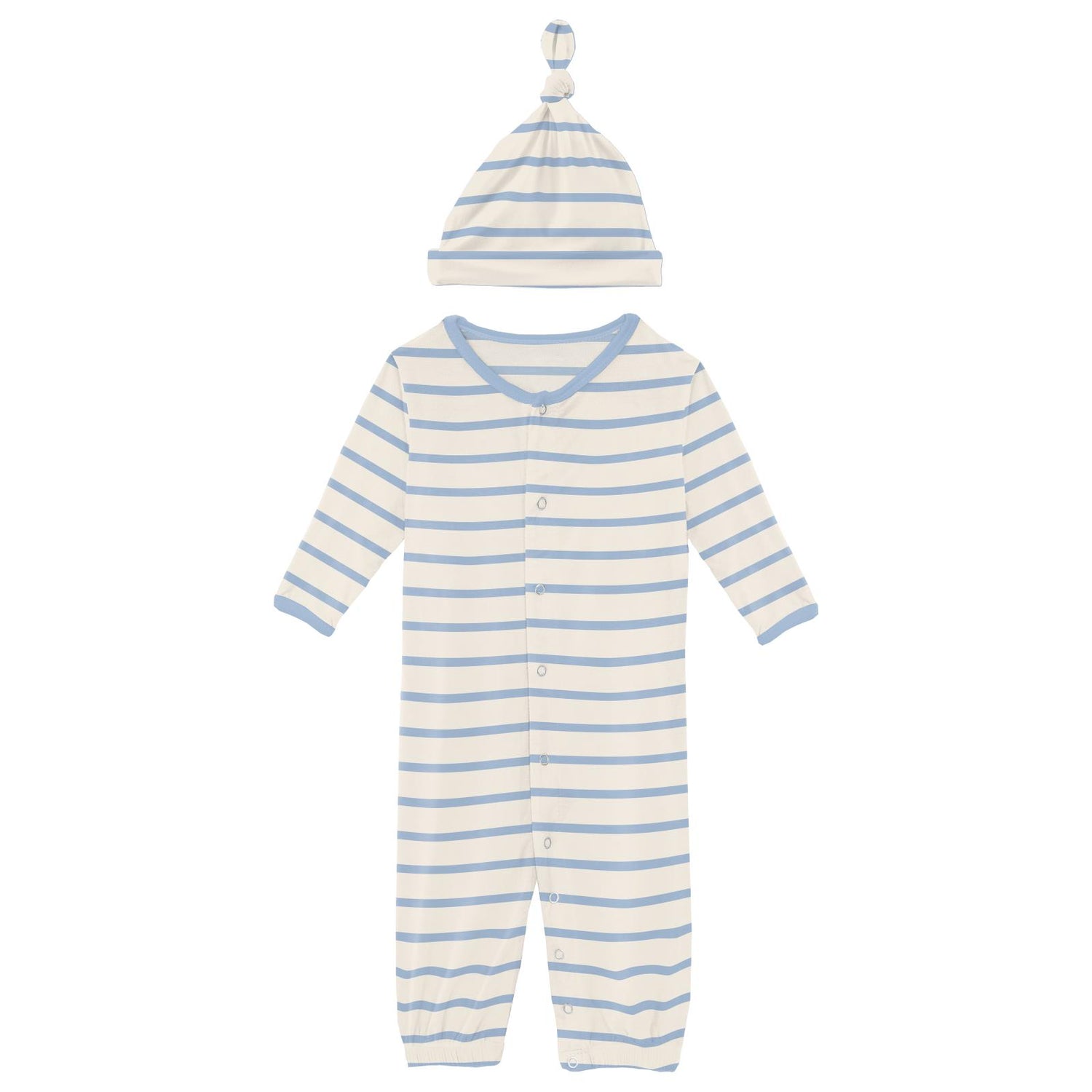 Print Layette Gown Converter & Single Knot Hat Set in Pond Sweet Stripe