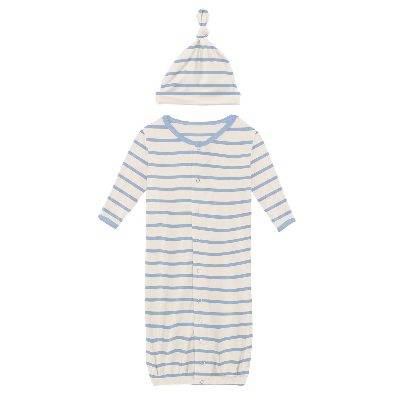 Print Layette Gown Converter & Single Knot Hat Set in Pond Sweet Stripe