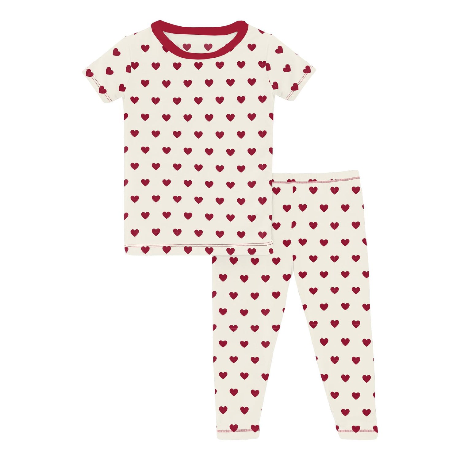 Print Short Sleeve Pajama Set in Natural Hearts