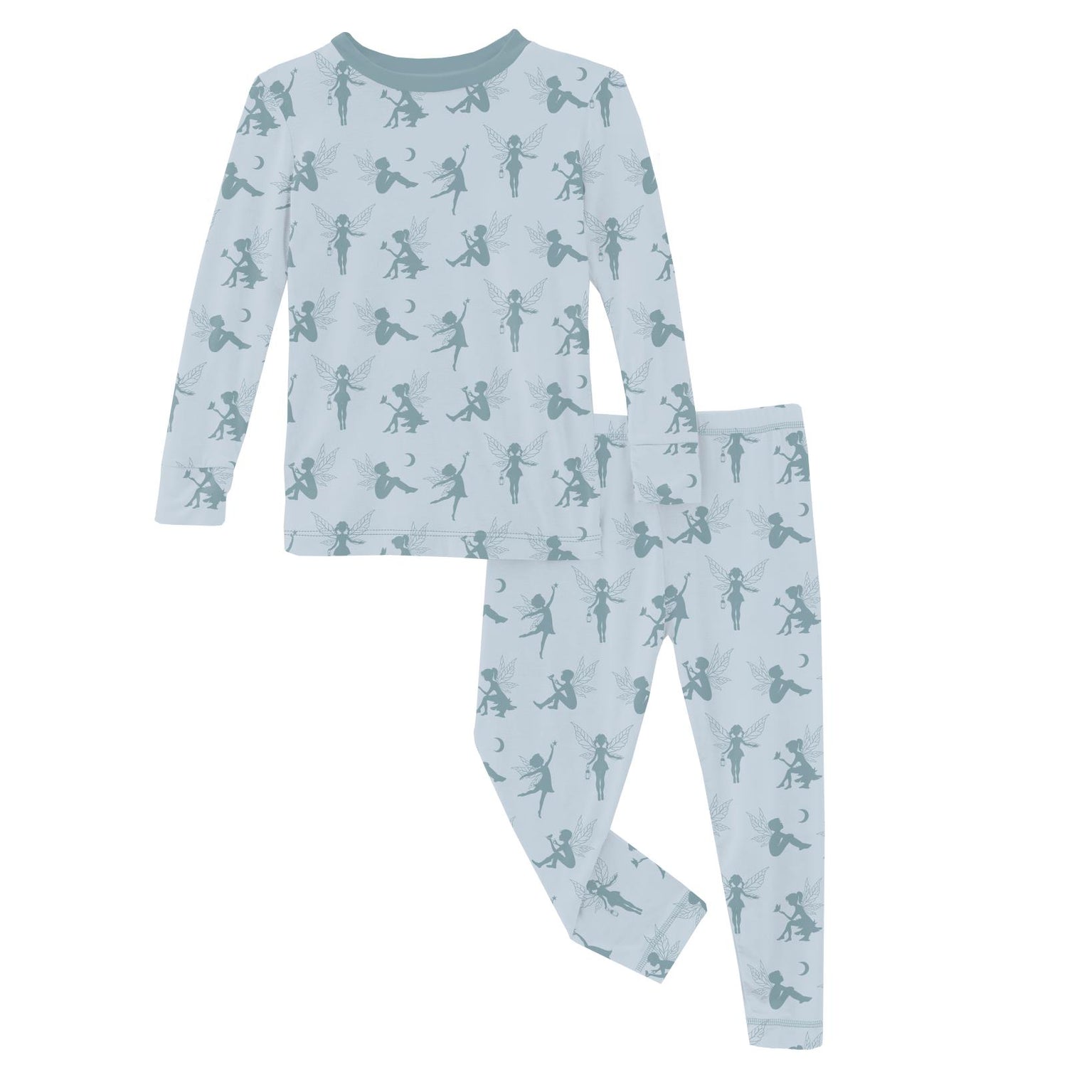 Print Long Sleeve Pajama Set in Illusion Blue Forest Fairies (292033)