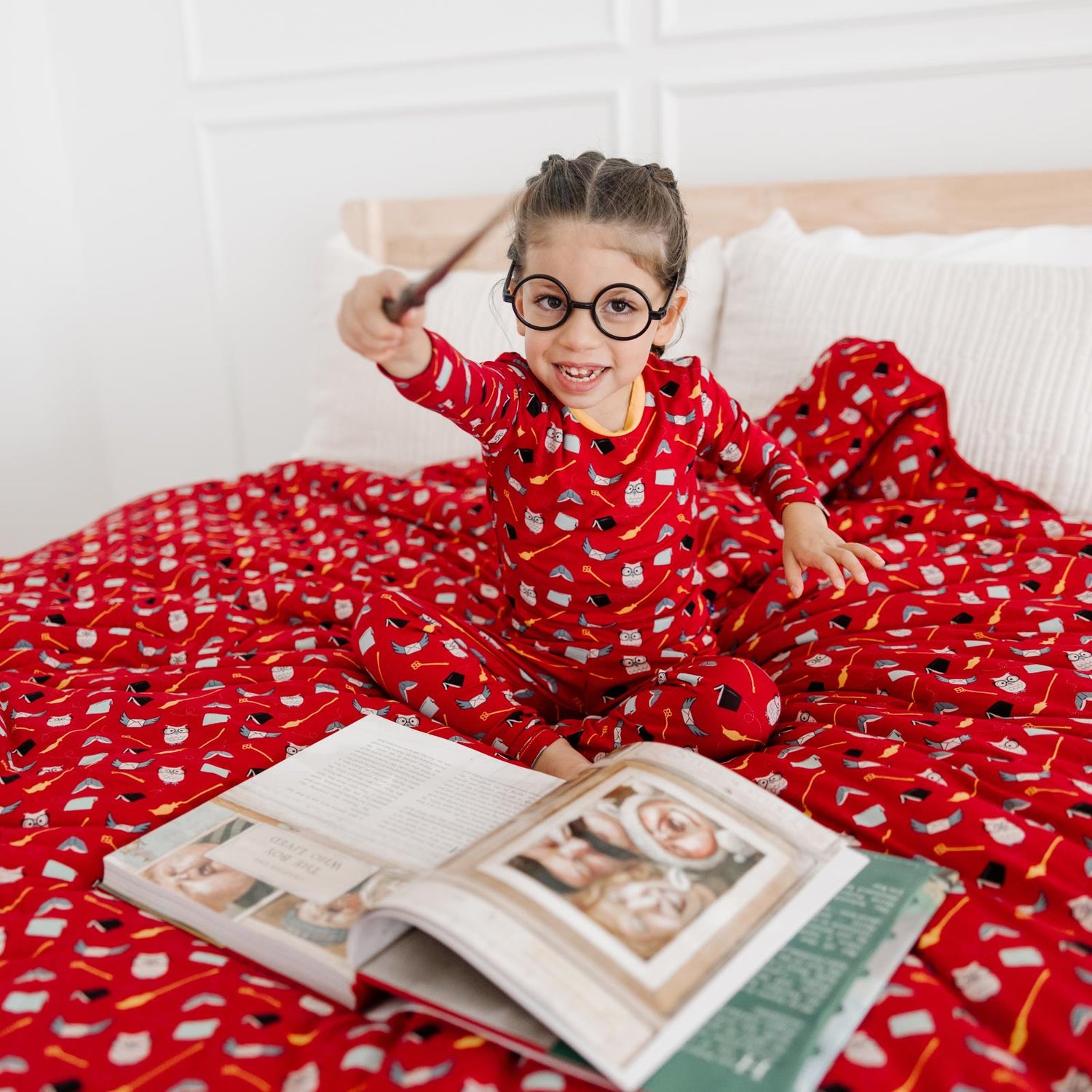 Print Long Sleeve Pajama Set in Crimson Magical World