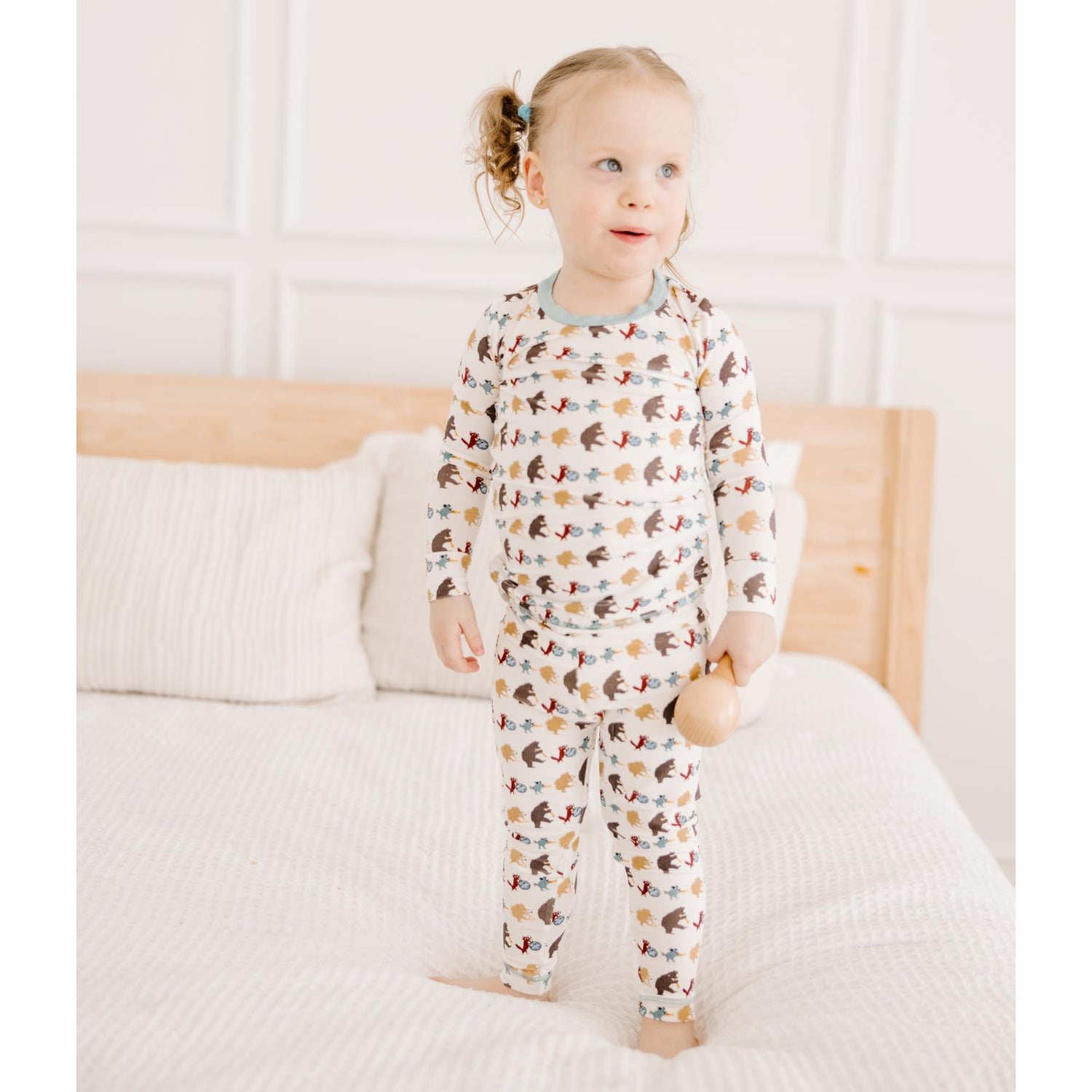 Print Long Sleeve Pajama Set in Natural Marching Band