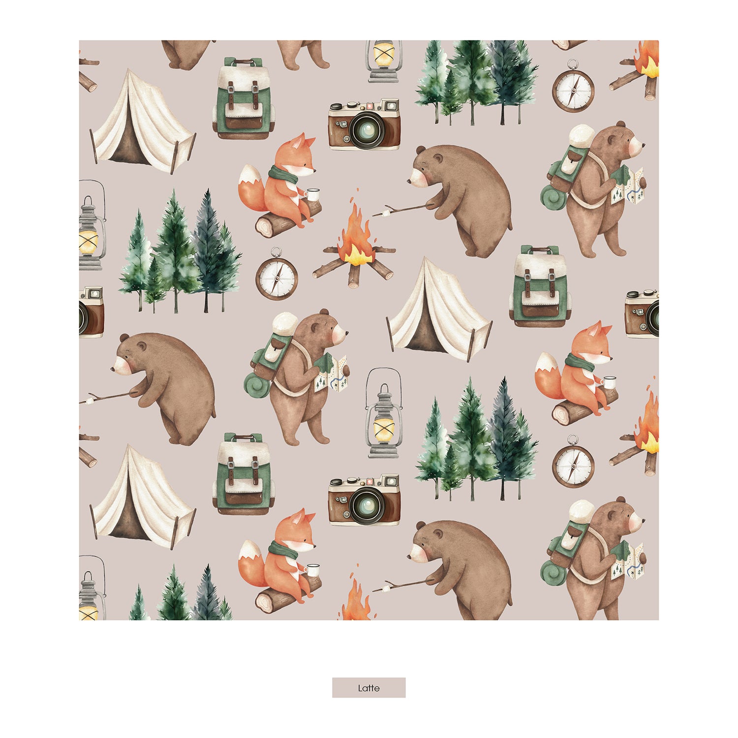 Print Lightweight Drawstring Shorts in Latte Camping Animals (322871)