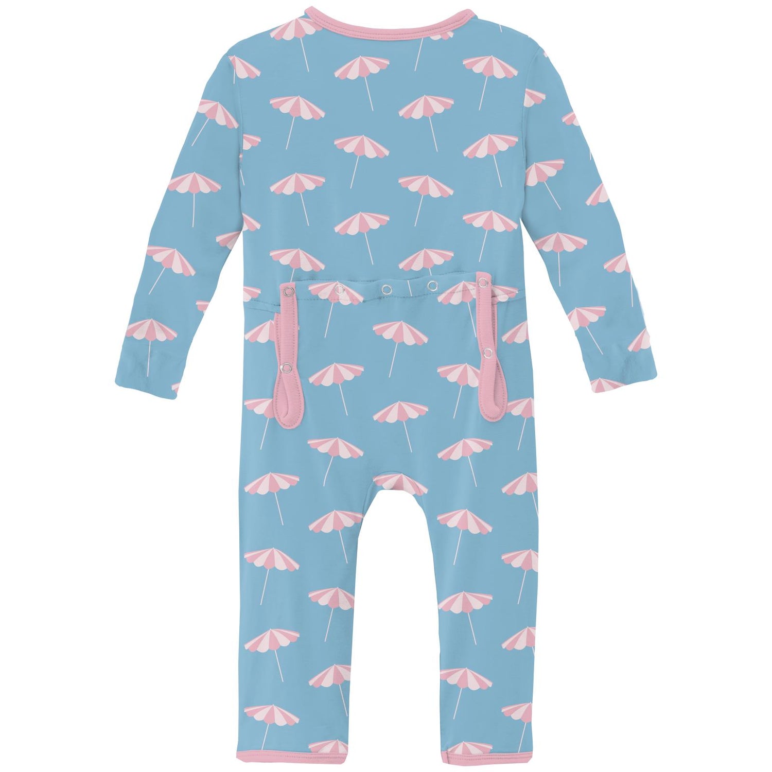 Print Coverall with 2 Way Zipper in Seaside Blue Beach Umbrellas (338901)