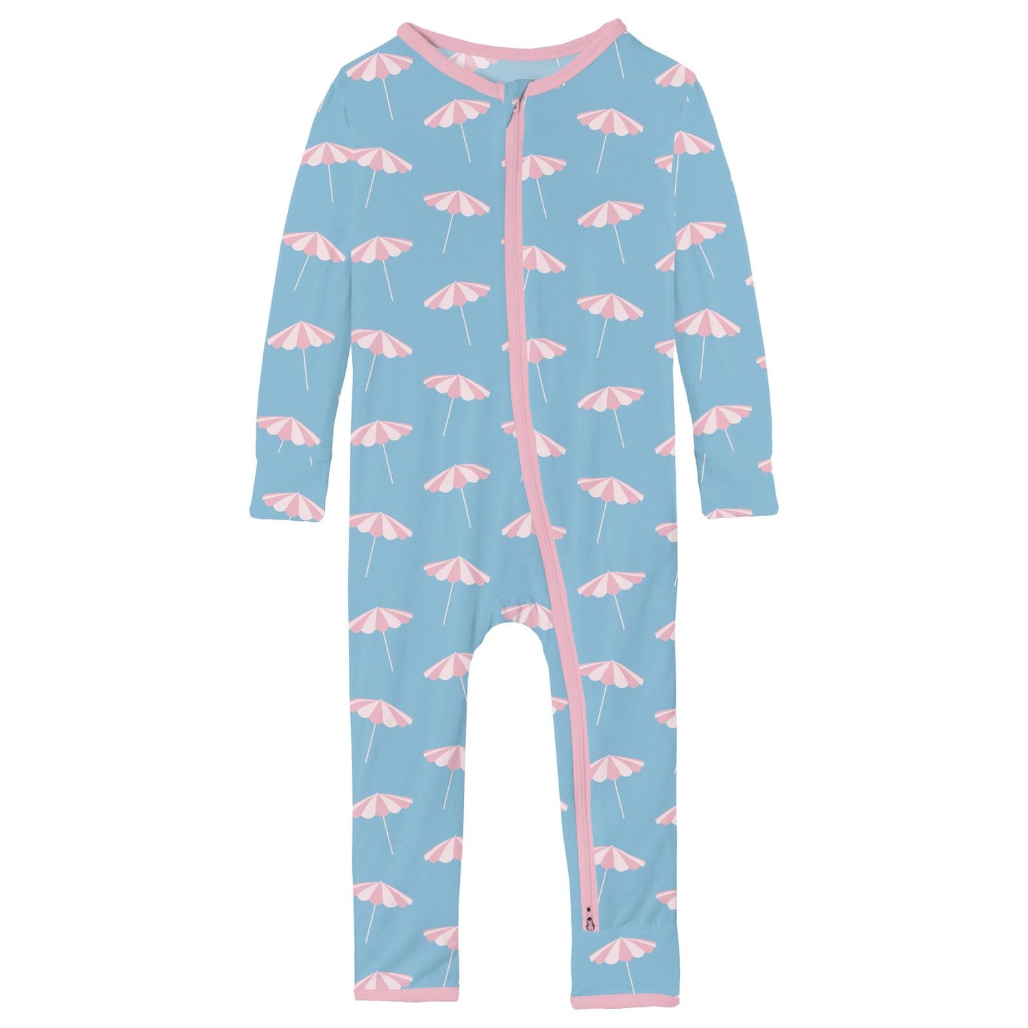 Print Coverall with 2 Way Zipper in Seaside Blue Beach Umbrellas (338972)