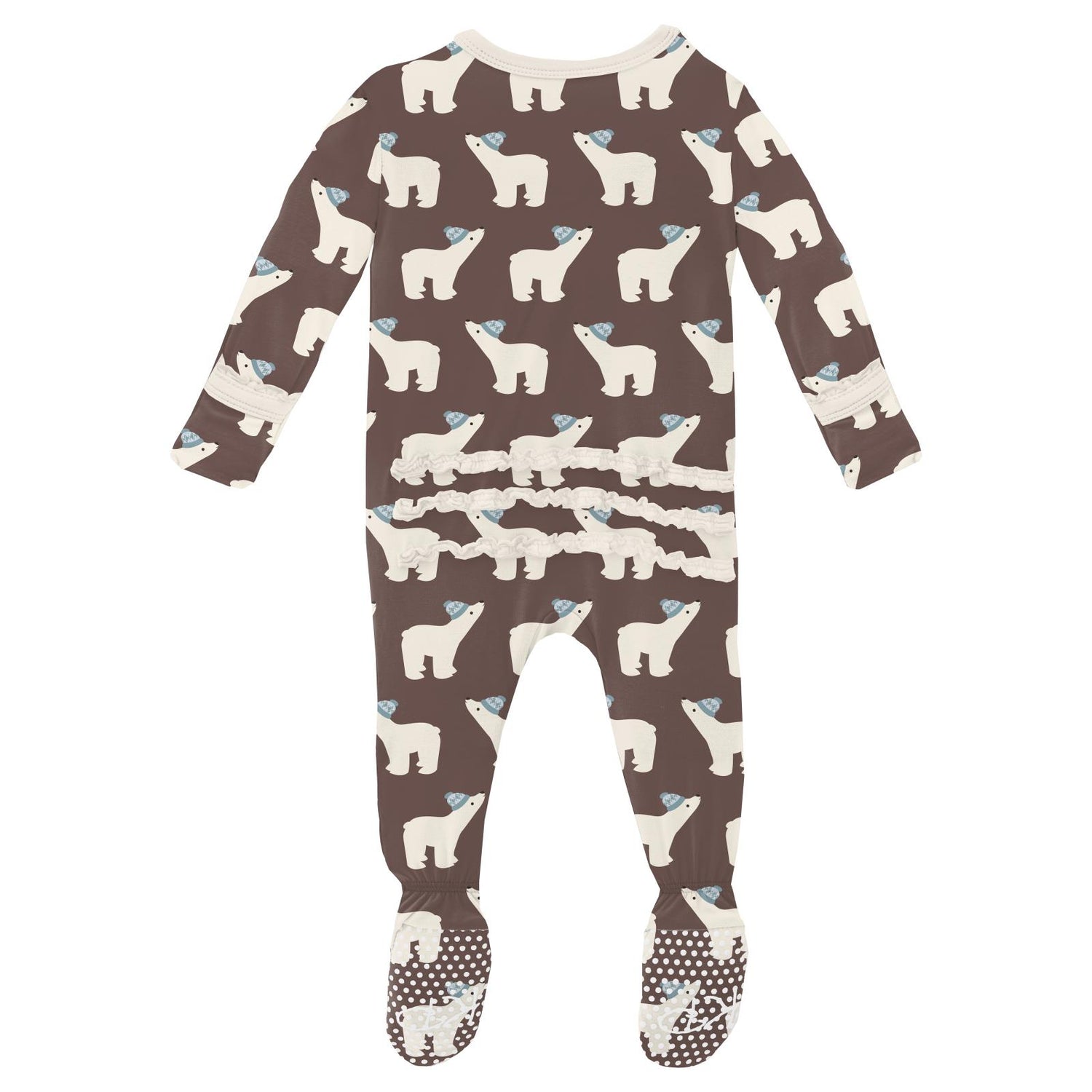 Print Muffin Ruffle Footie with 2 Way Zipper in Coffee Polar Bears