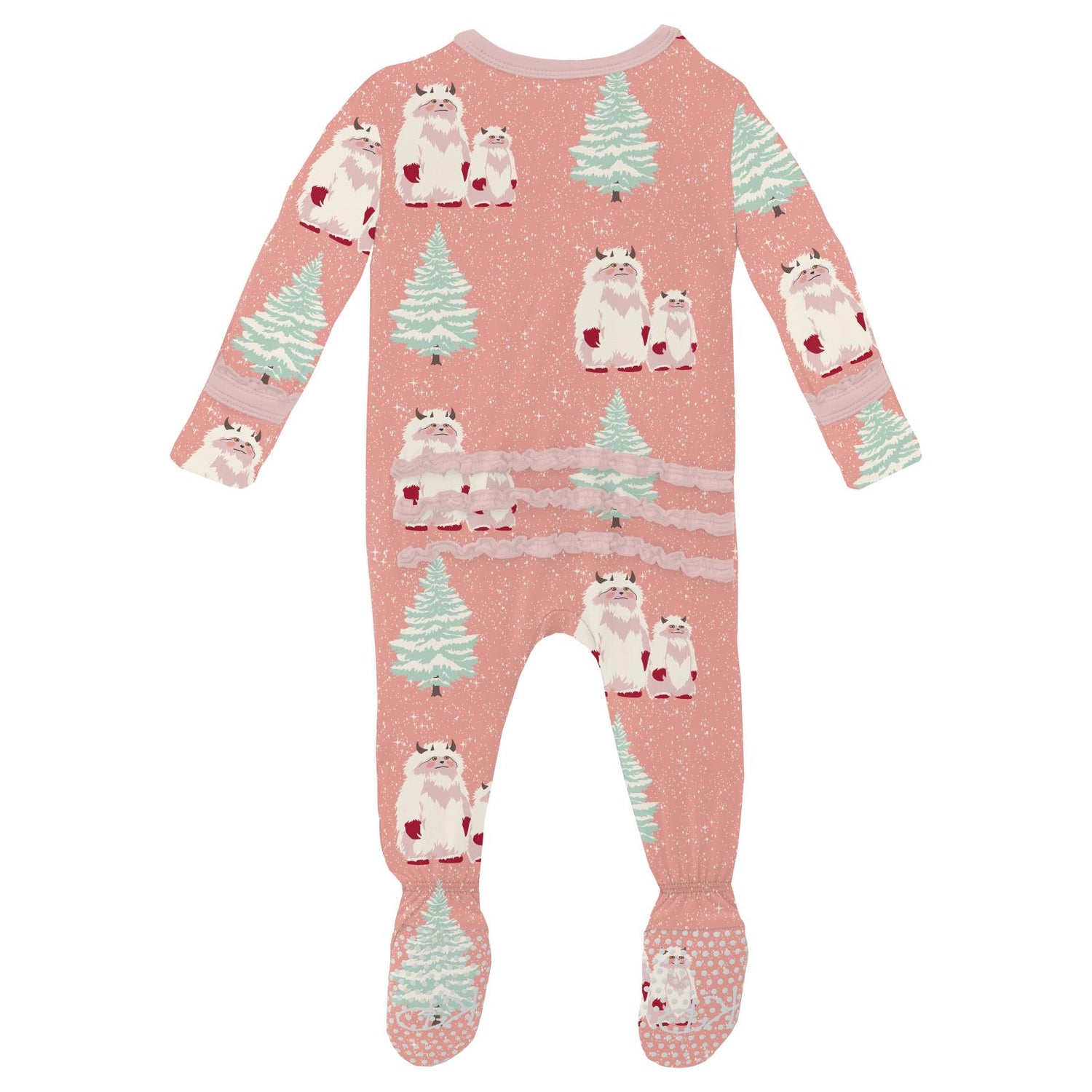Print Muffin Ruffle Footie with 2 Way Zipper in Blush Yeti