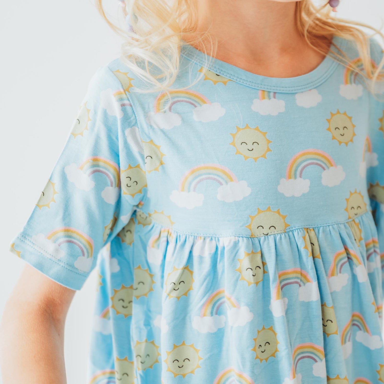 Print Short Sleeve Swing Dress in Sunshine and Rainbows (359348)
