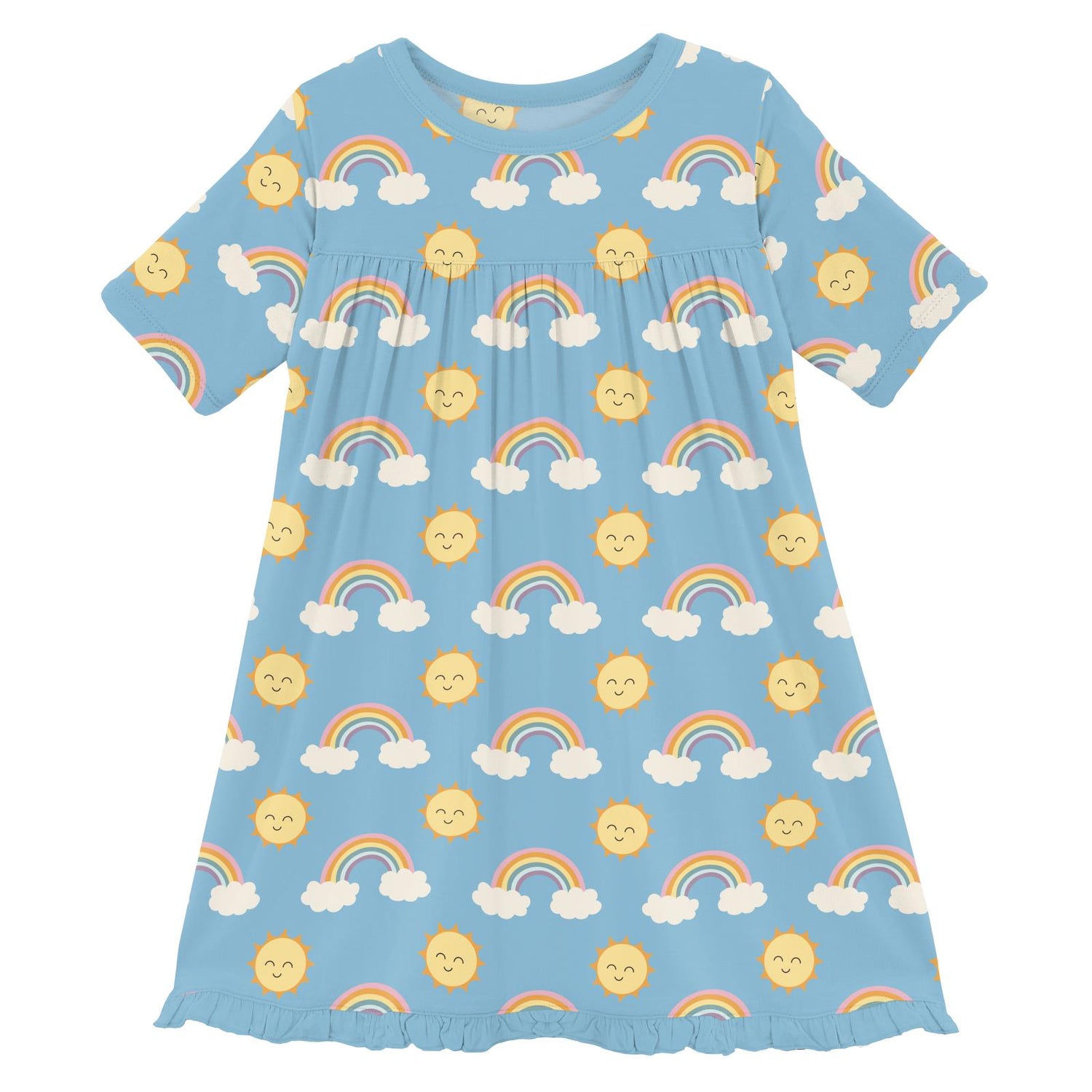 Print Short Sleeve Swing Dress in Sunshine and Rainbows (359349)