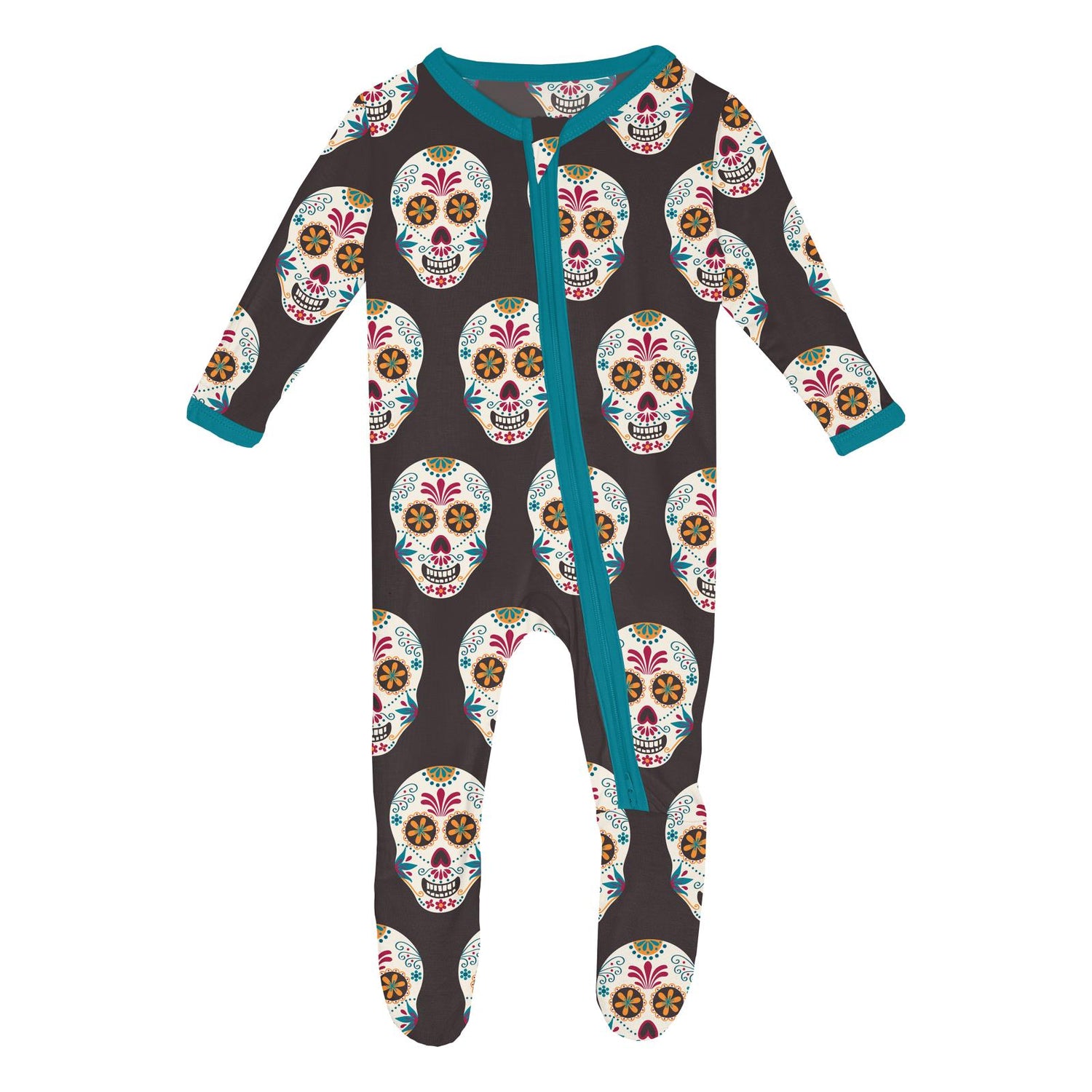 Print Footie with 2 Way Zipper in Midnight Dia de los Muertos (259610)