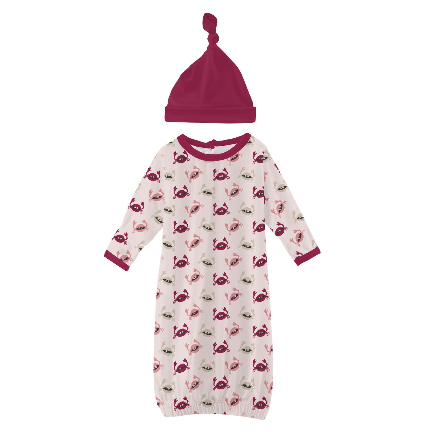 Print Layette Gown & Single Knot Hat Set in Macaroon Crabs (221225)