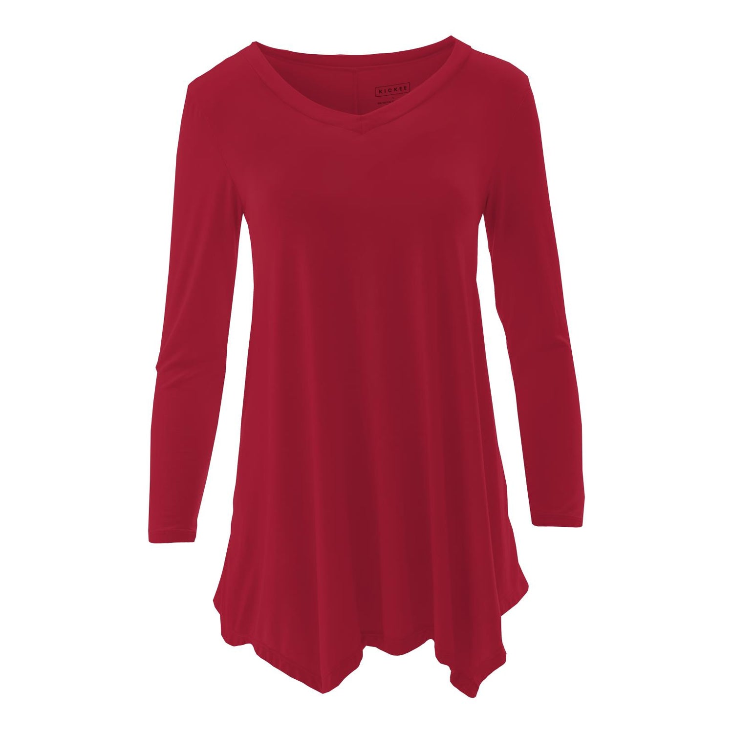 Women's Long Sleeve V-Neck Tunic in Crimson