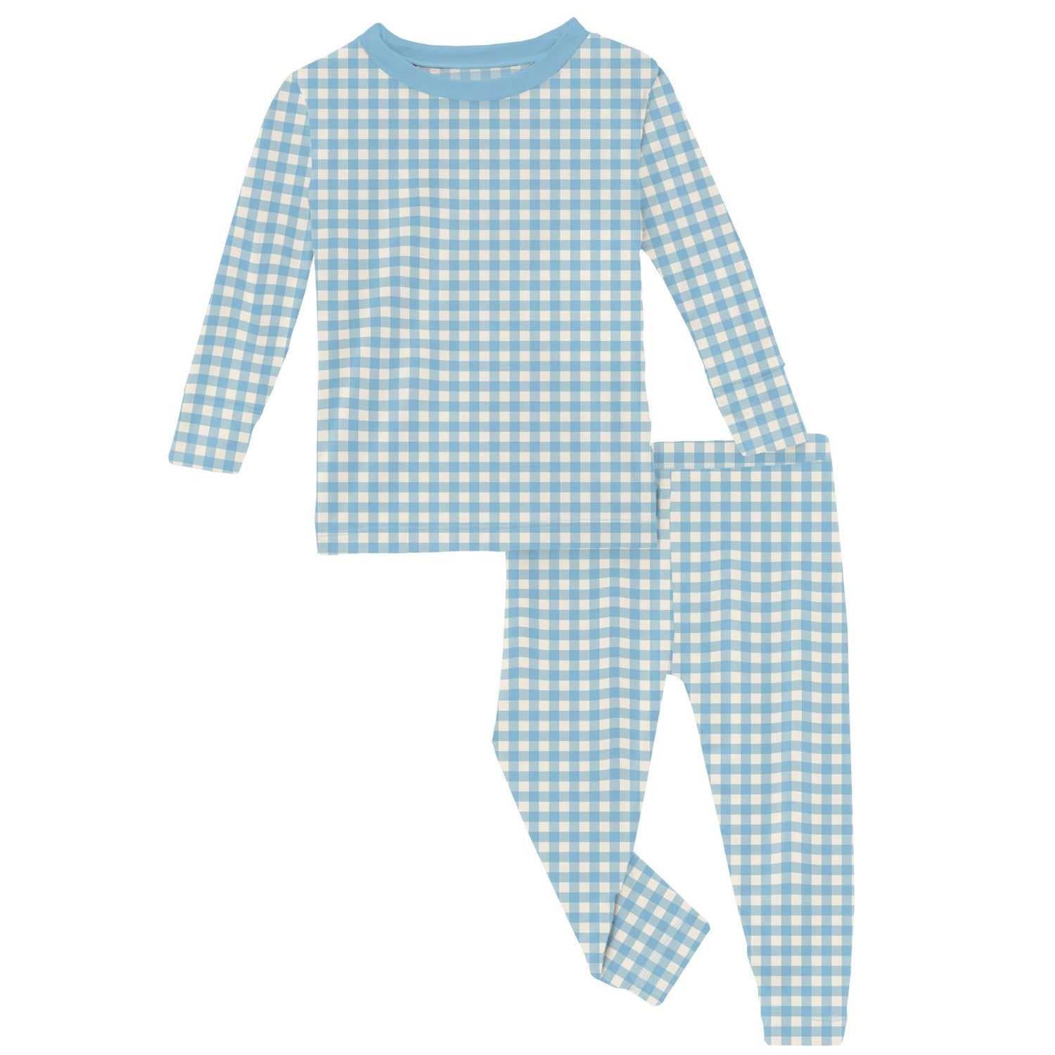 Print Long Sleeve Pajama Set in Seaside Blue Gingham (316473)