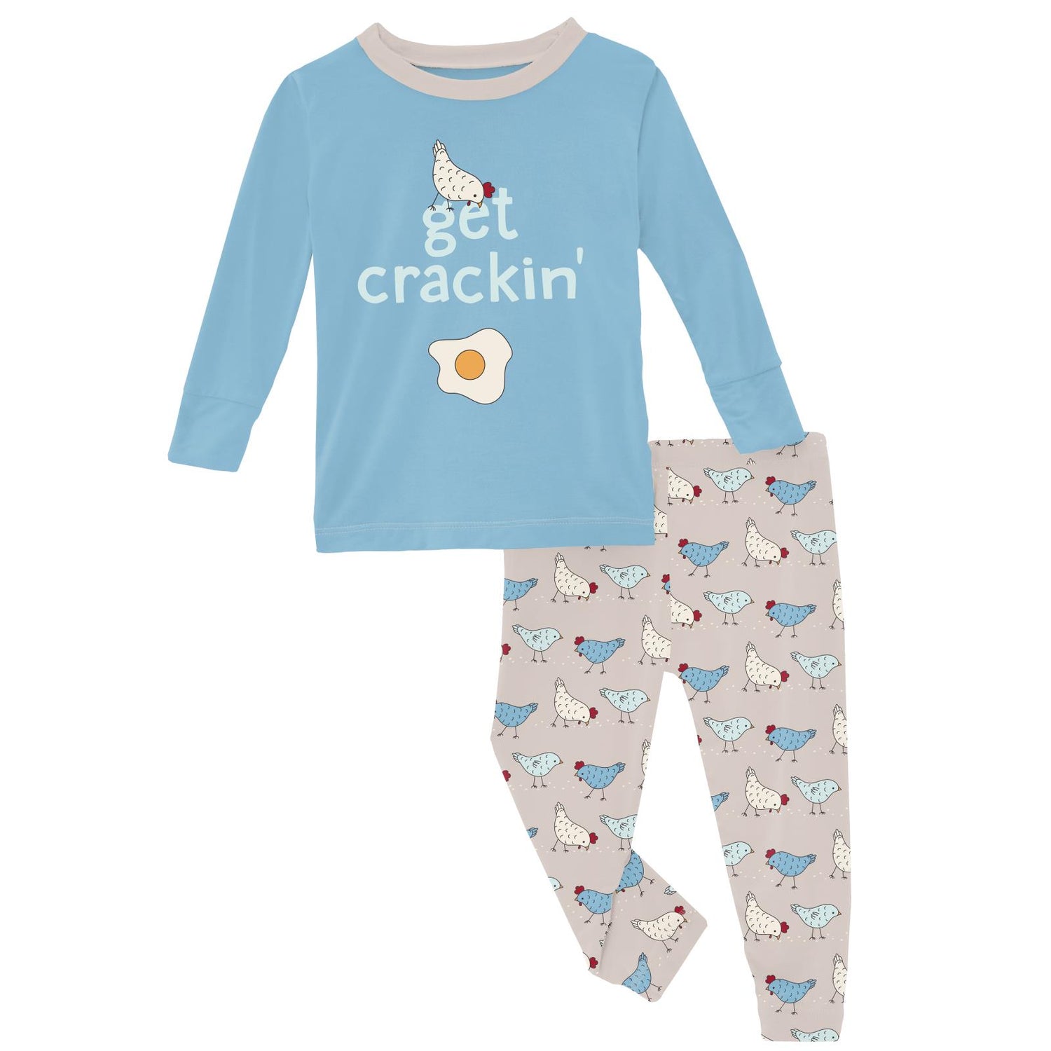 Long Sleeve Graphic Tee Pajama Set in Latte Chickens (316524)