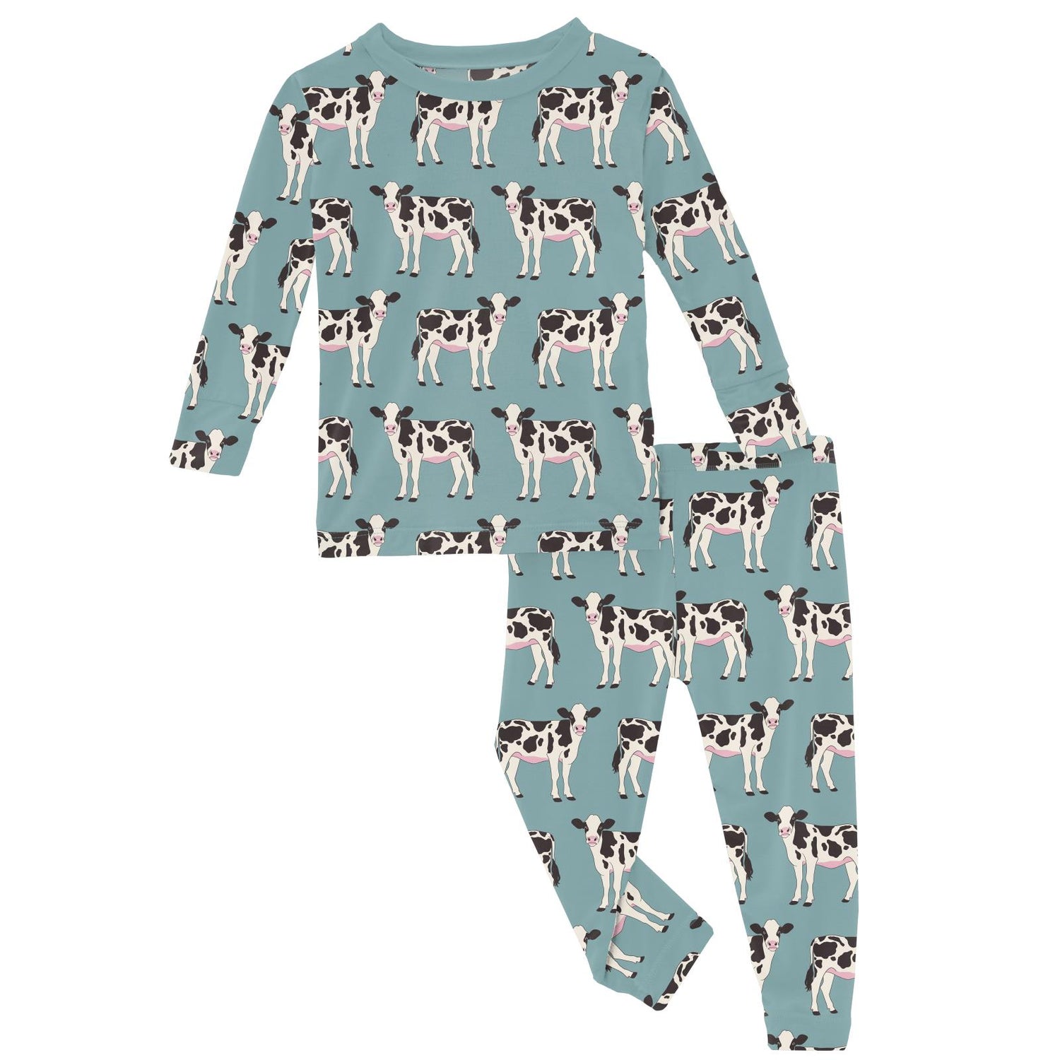 Print Long Sleeve Pajama Set in Jade Cows (316525)