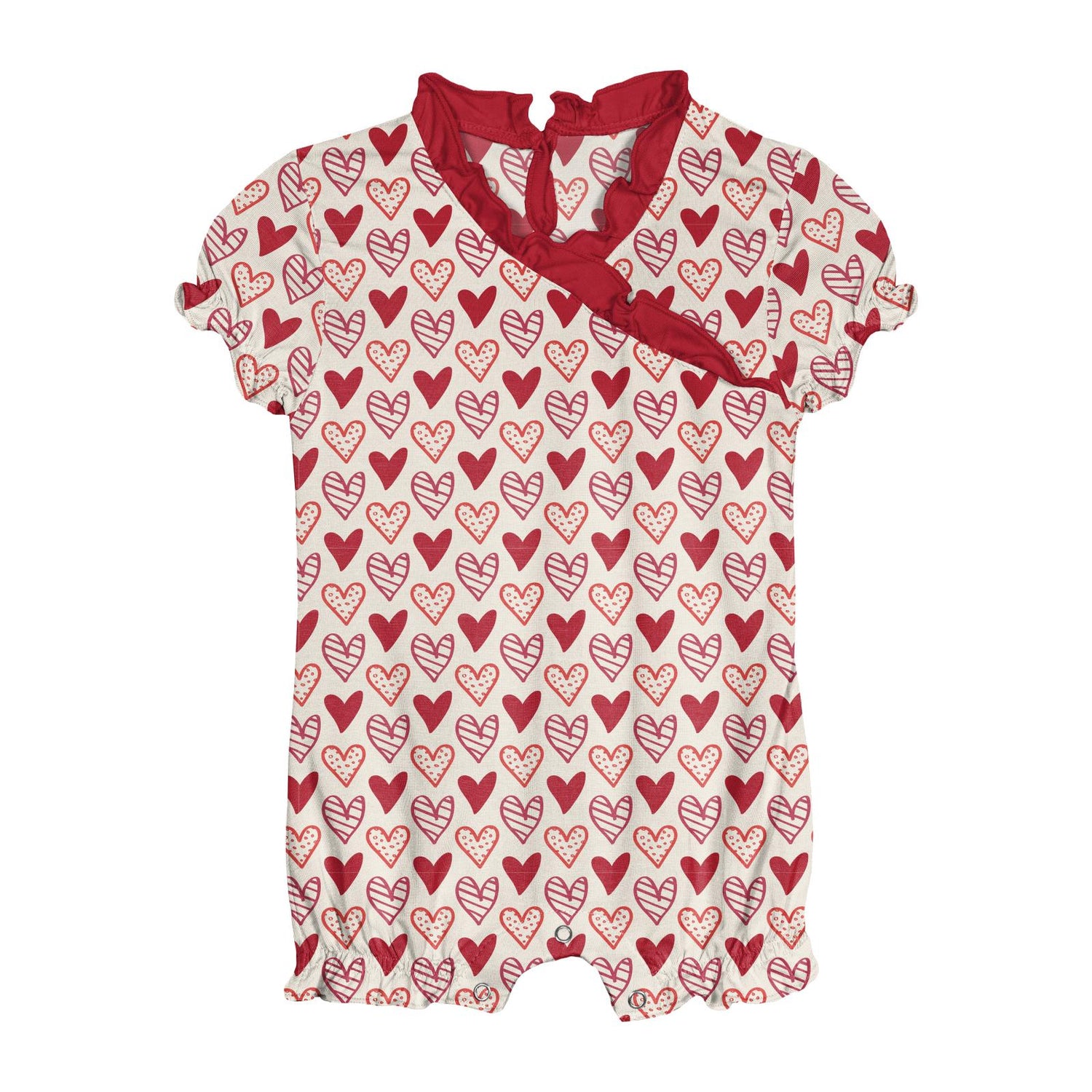 Print Ruffle Romper in Natural Heart Doodles (275579)