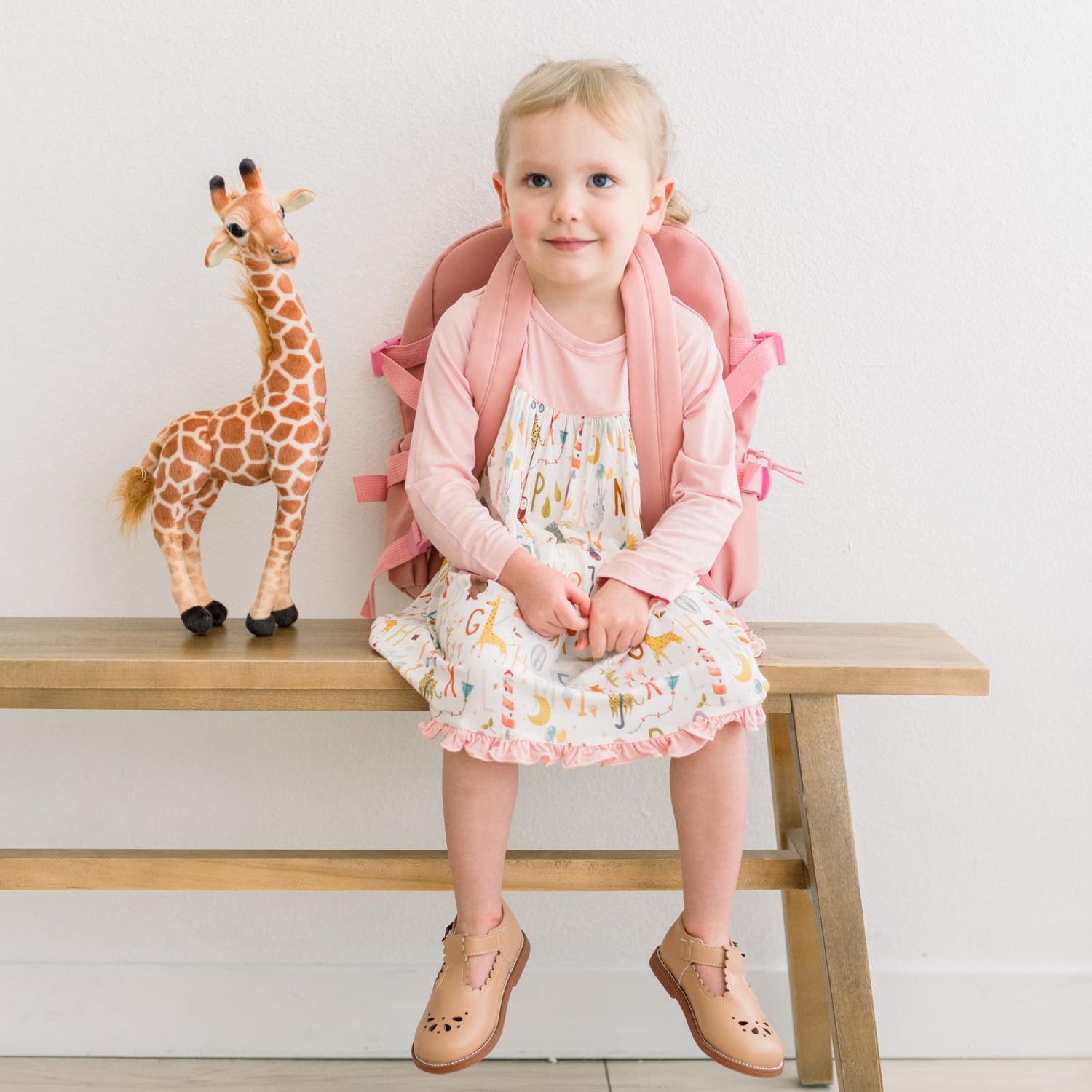 Print Long Sleeve Swing Dress in Animal Alphabet (373366)