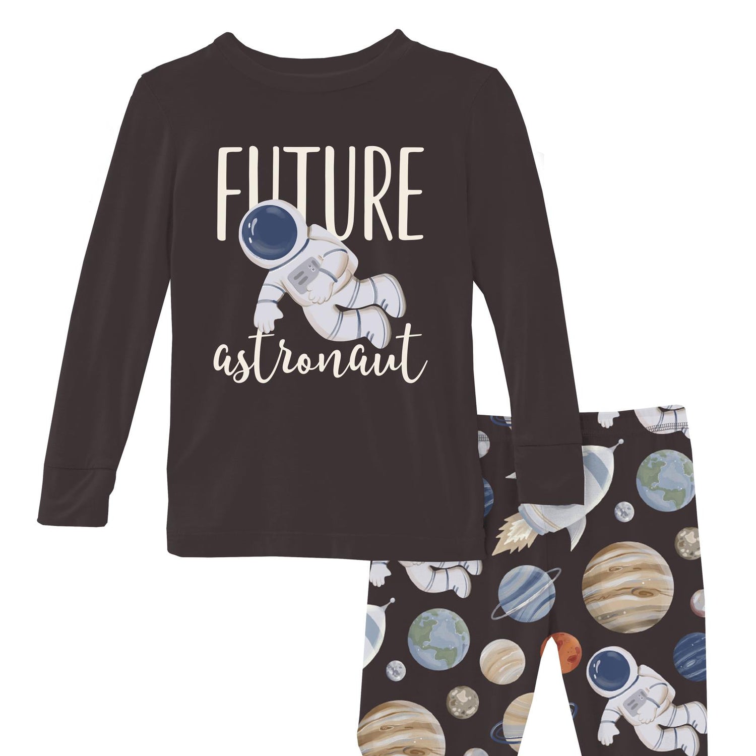 Long Sleeve Graphic Tee Pajama Set in Midnight Space Dream (373389)