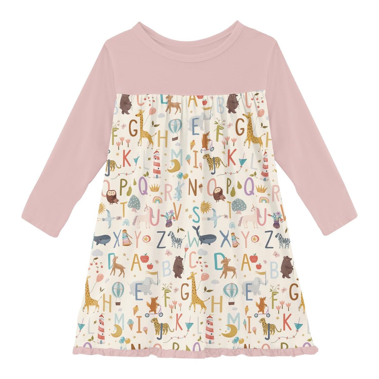 Print Long Sleeve Swing Dress in Animal Alphabet (373499)