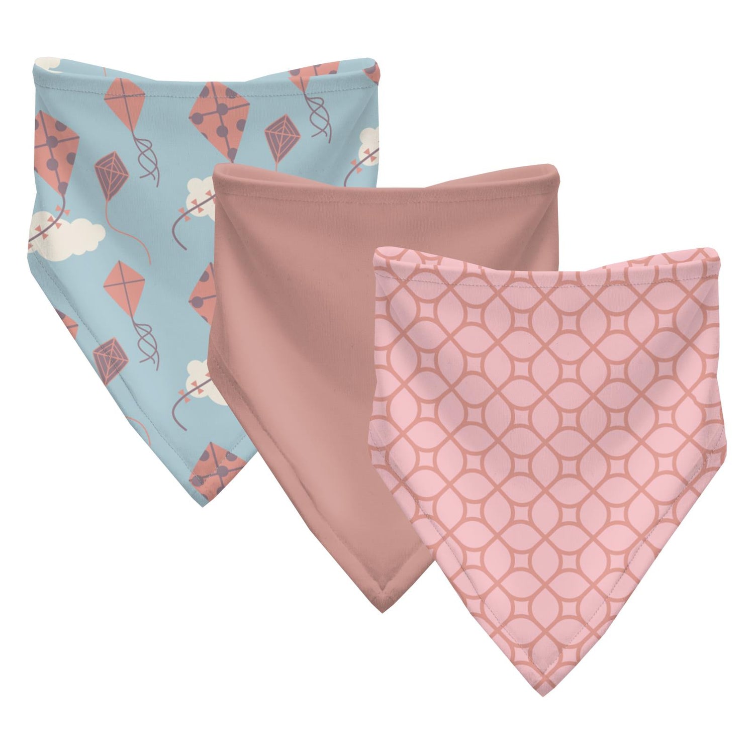 Print Bandana Bib Set of 3 in Spring Day Kites, Blush and Blush Spring Lattice (215880)