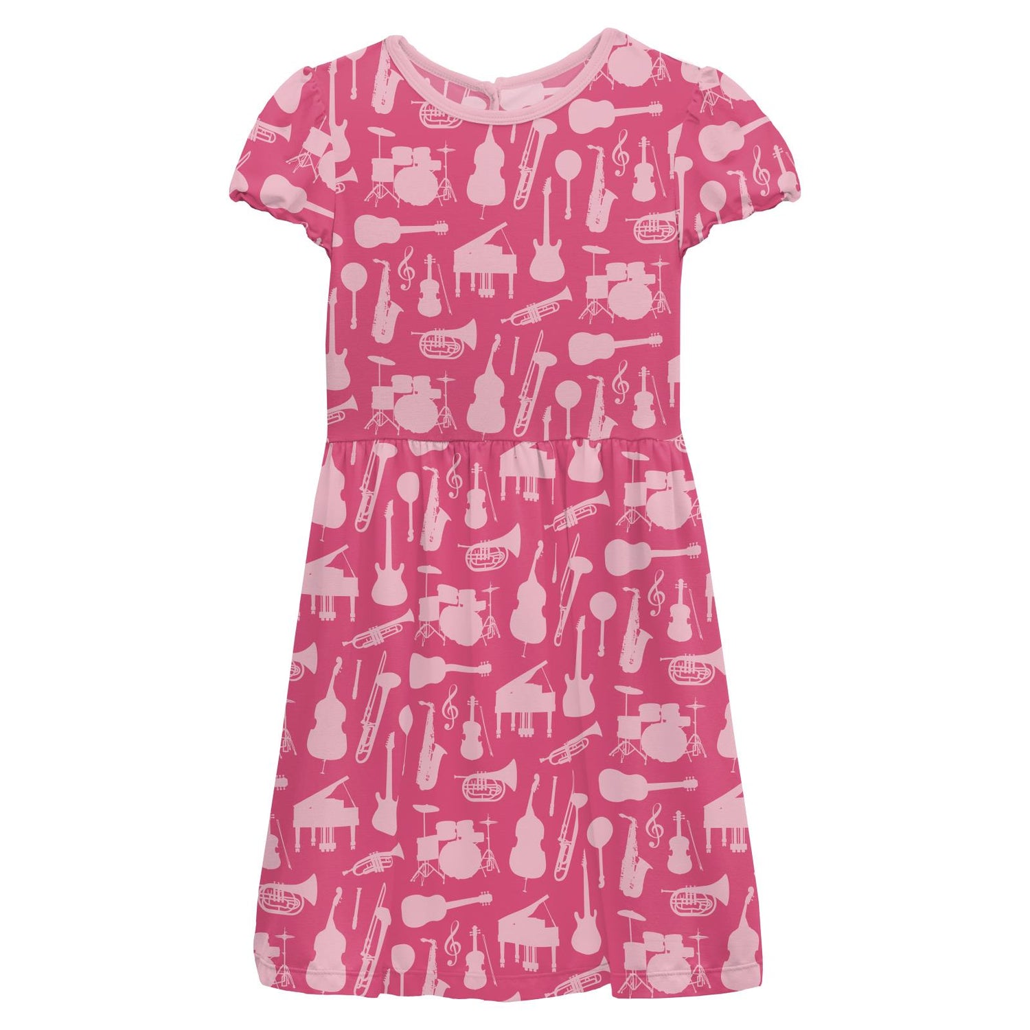 Print Flutter Sleeve Twirl Dress with Pockets in Flamingo Jazz Band (307625)