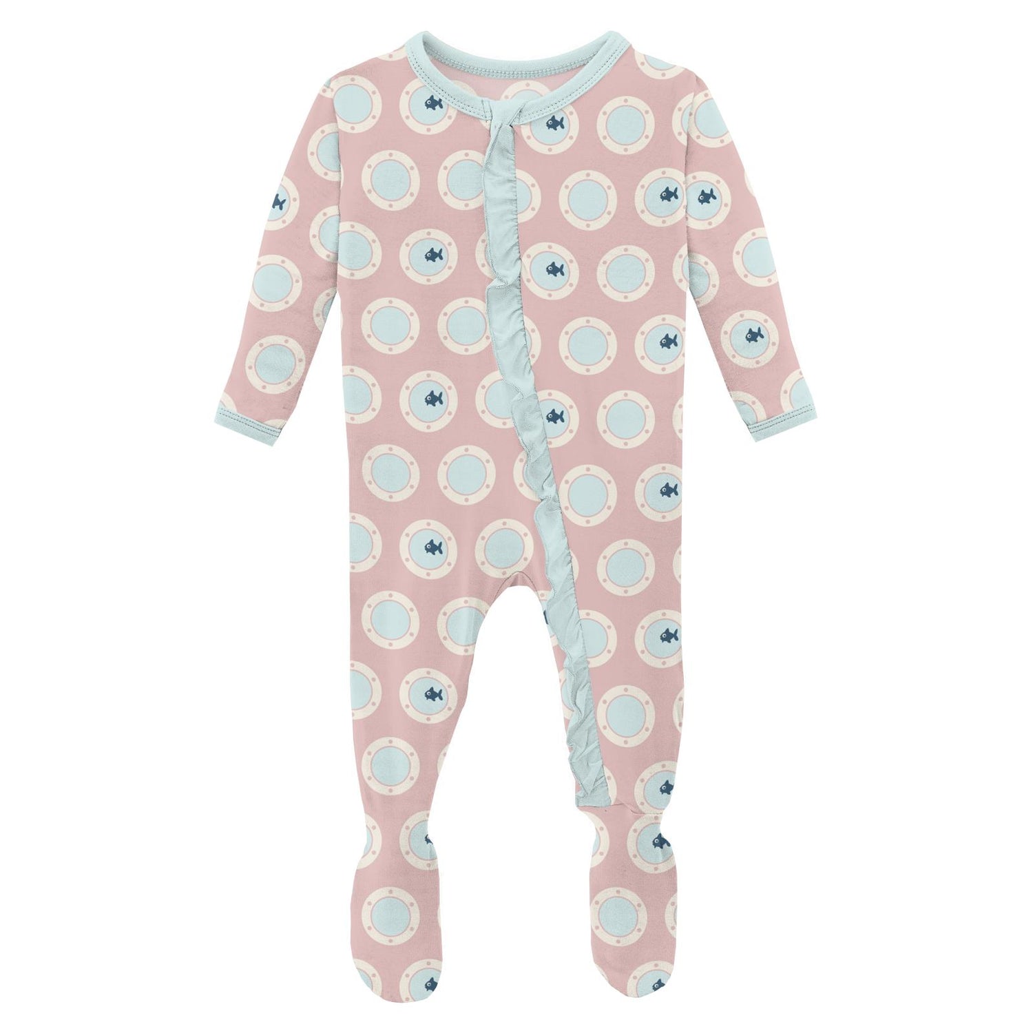 Print Layette Ruffle Footie with Zipper in Baby Rose Porthole (162397)