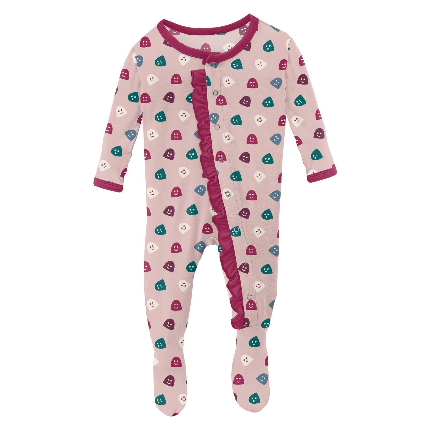 Print Layette Ruffle Footie with Snaps in Baby Rose Happy Gumdrops (256077)