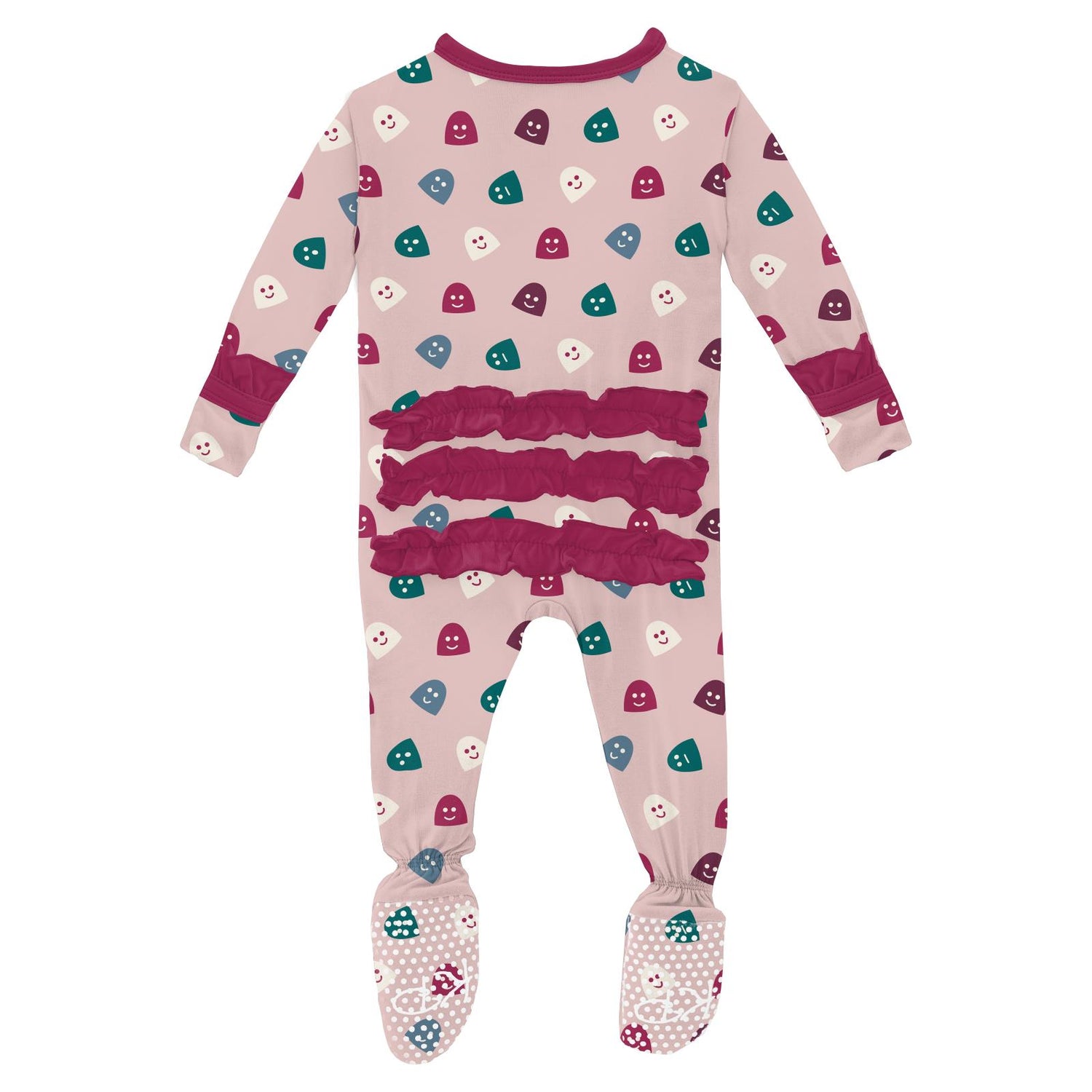 Print Layette Ruffle Footie with Snaps in Baby Rose Happy Gumdrops (256087)