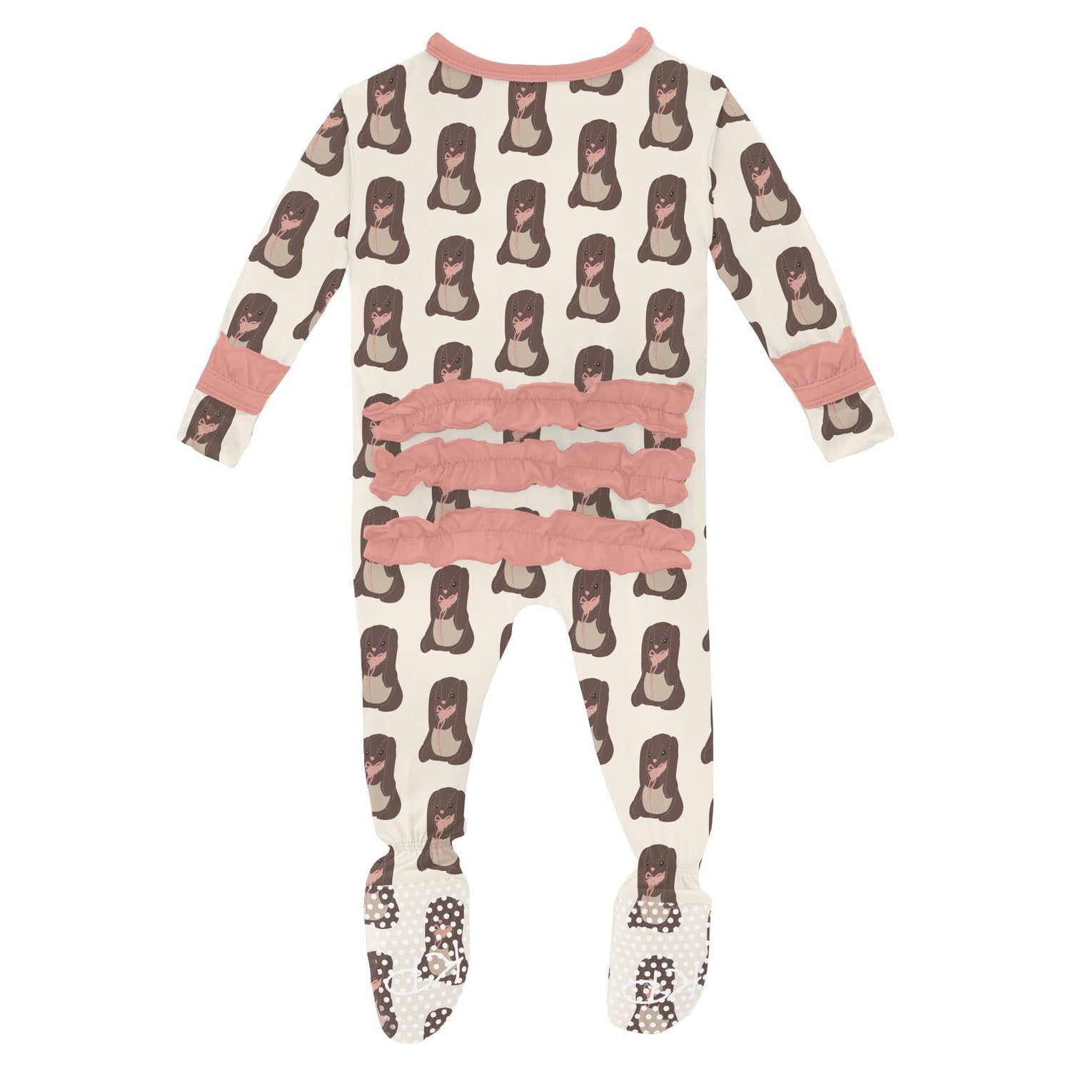 Print Classic Ruffle Footie with 2 Way Zipper in Natural Velveteen Rabbit