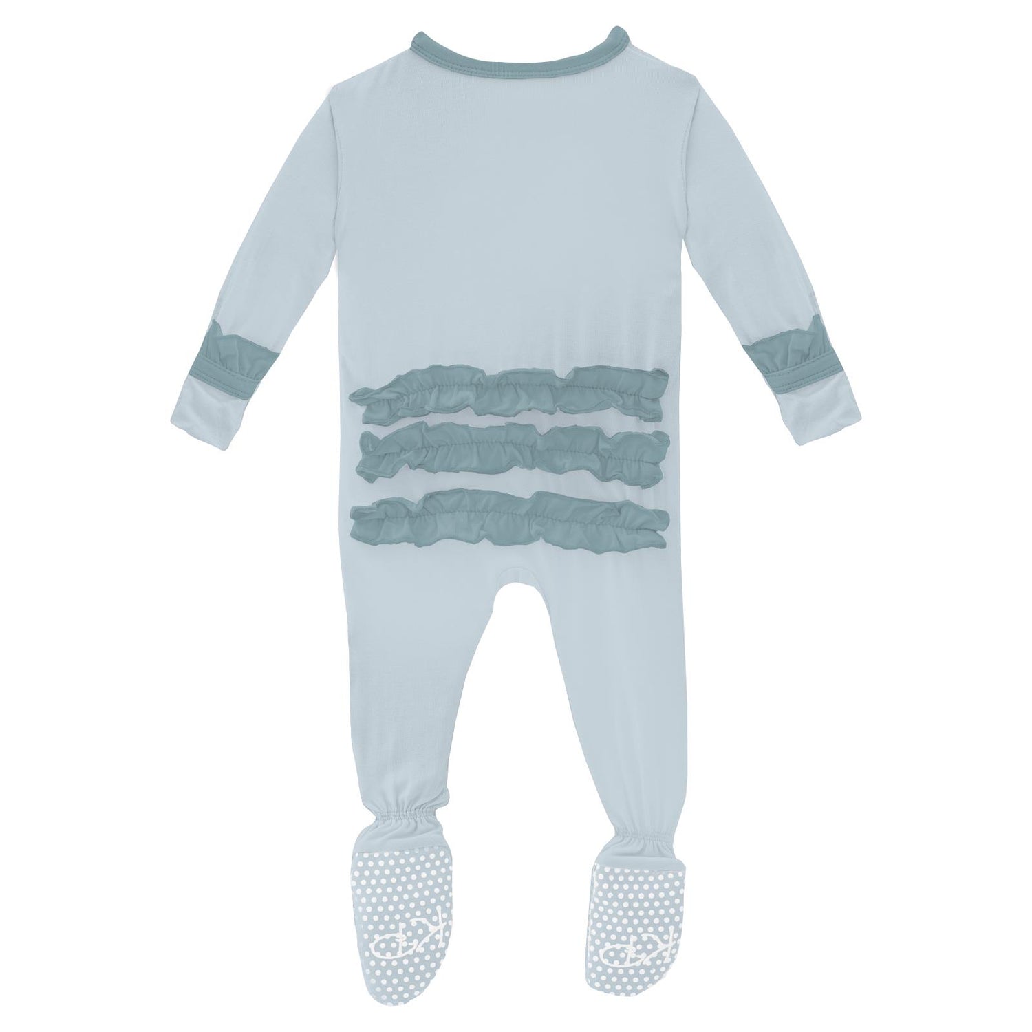 Classic Ruffle Footie with Snaps in Illusion Blue with Stormy Sea