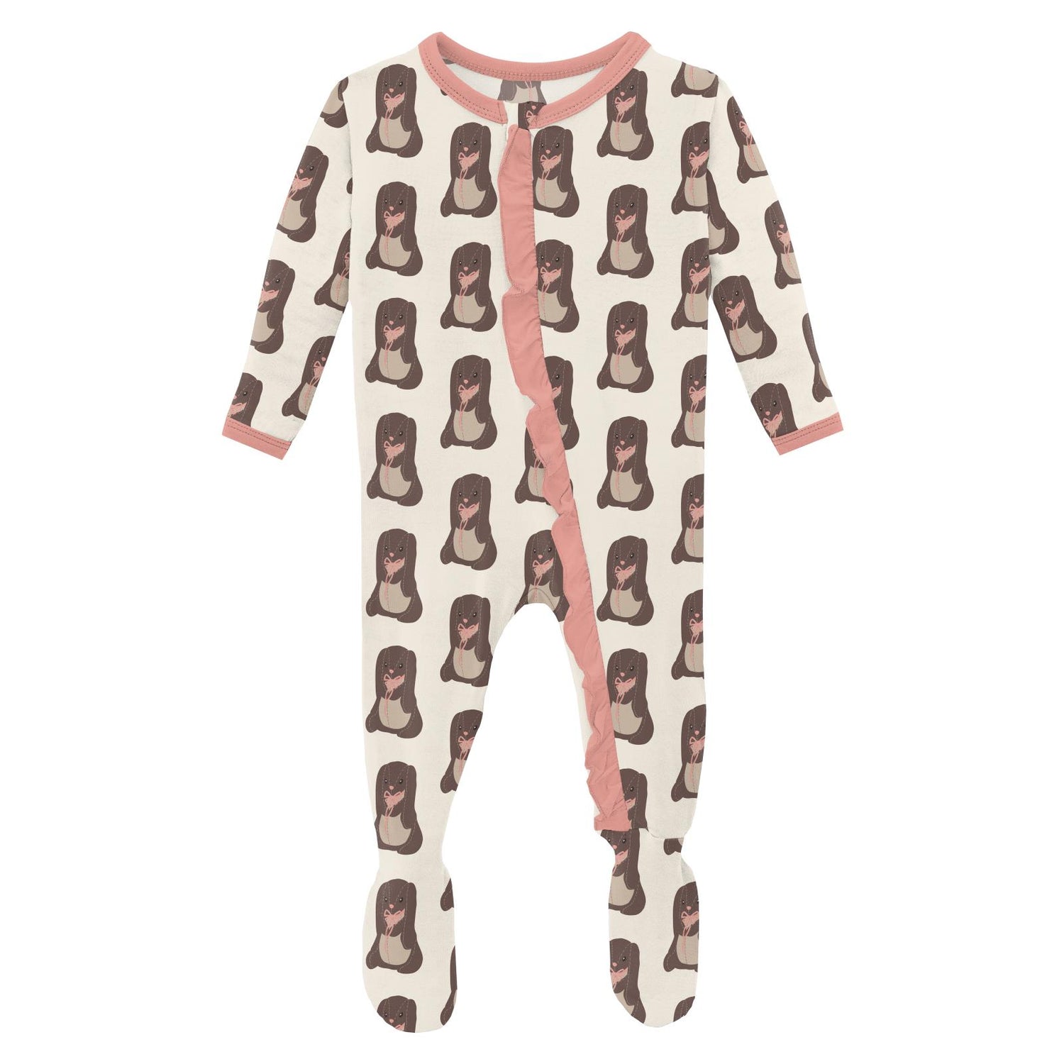 Print Classic Ruffle Footie with 2 Way Zipper in Natural Velveteen Rabbit