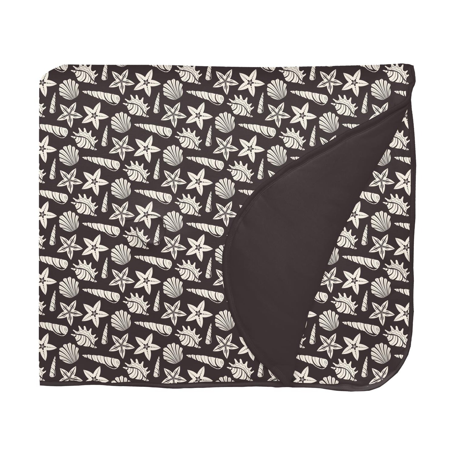 Print Fluffle Toddler Blanket with Embroidery in Midnight Shells & Starfish
