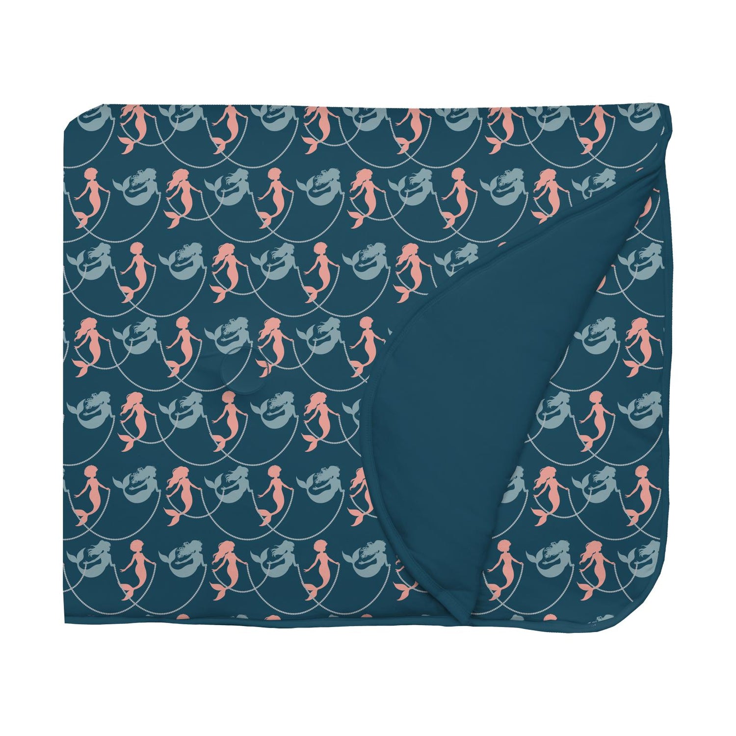 Print Fluffle Toddler Blanket with Embroidery in Peacock Mermaids & Pearls